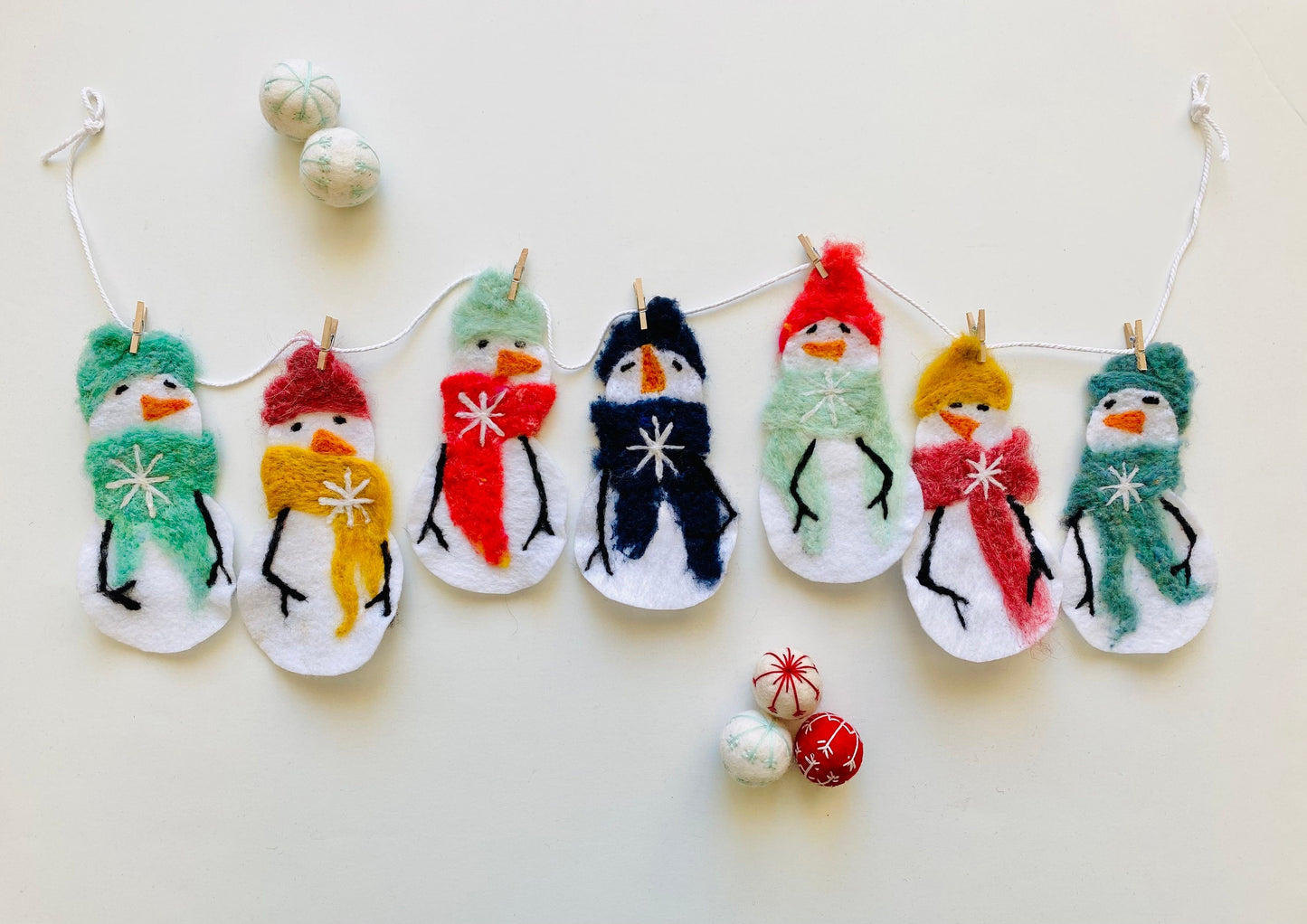 Snowmen Felted Banner Garland Bunting Wall Hanging Decoration for Winter or January