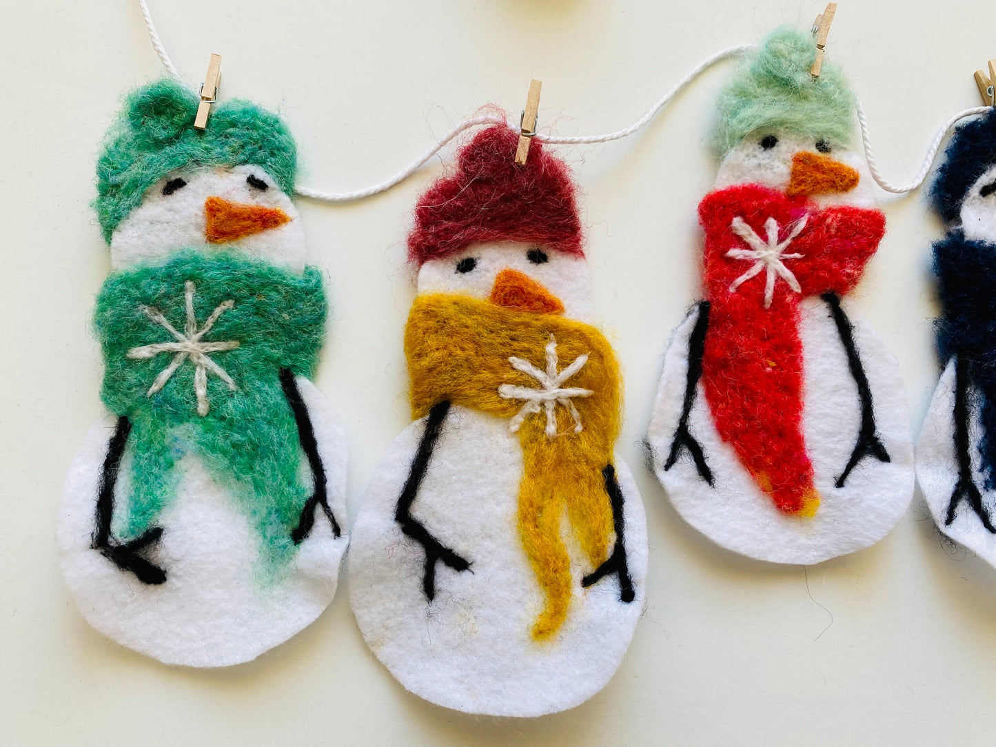 Snowmen Felted Banner Garland Bunting Wall Hanging Decoration for Winter or January