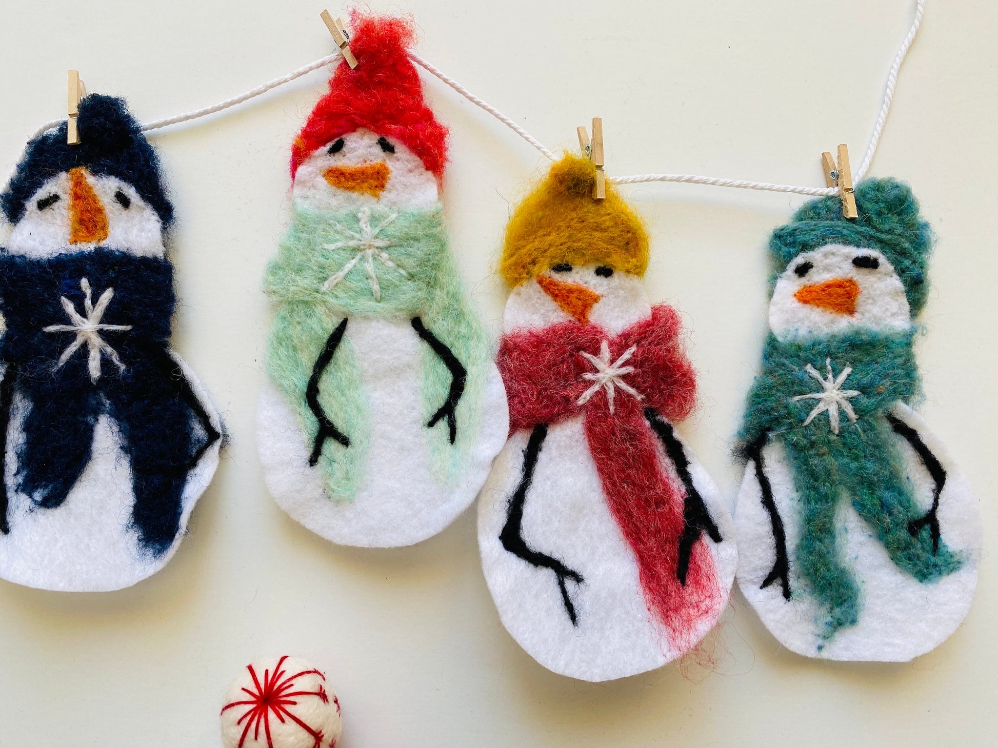 Snowmen Felted Banner Garland Bunting Wall Hanging Decoration for Winter or January