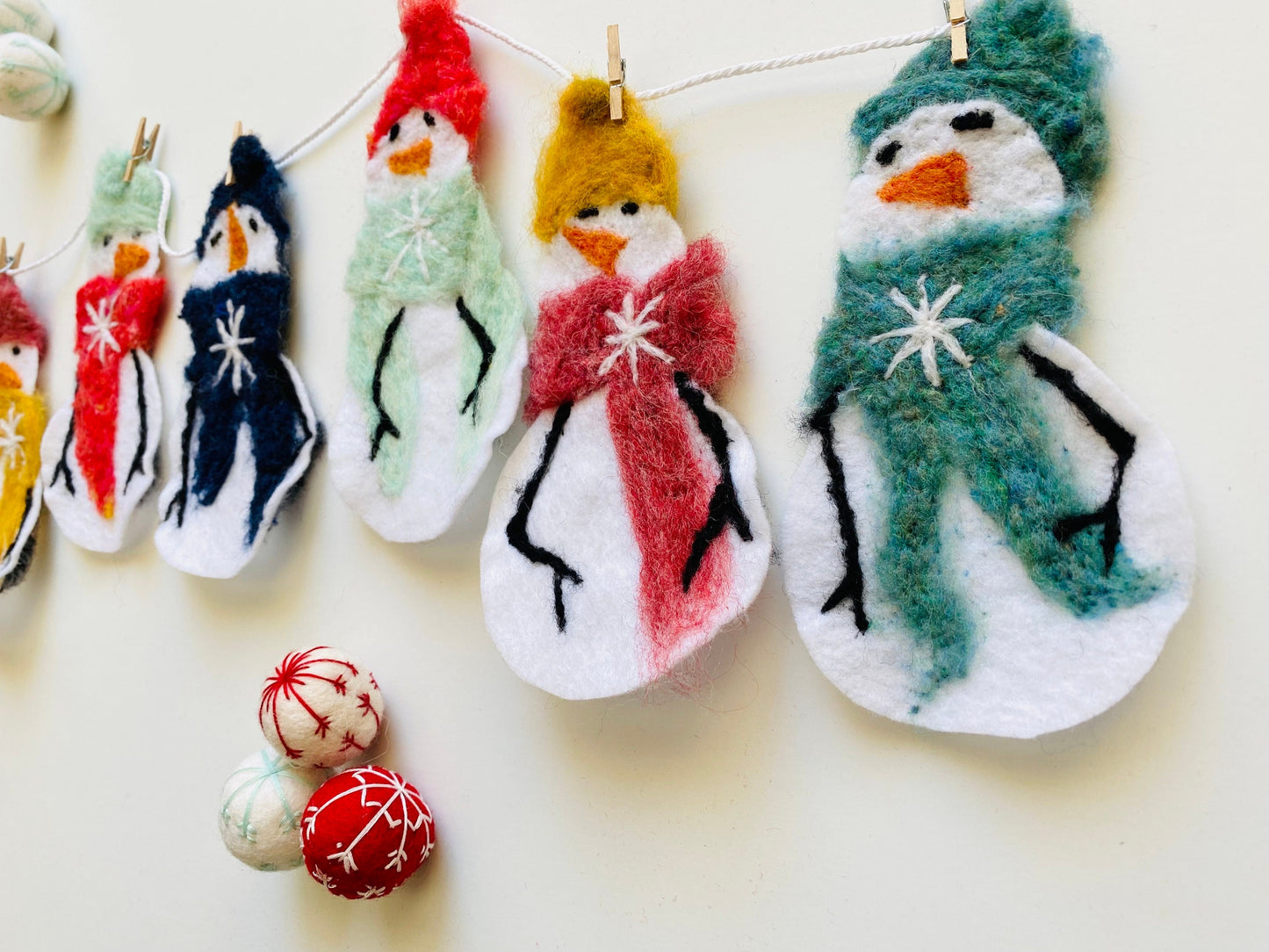 Snowmen Felted Banner Garland Bunting Wall Hanging Decoration for Winter or January