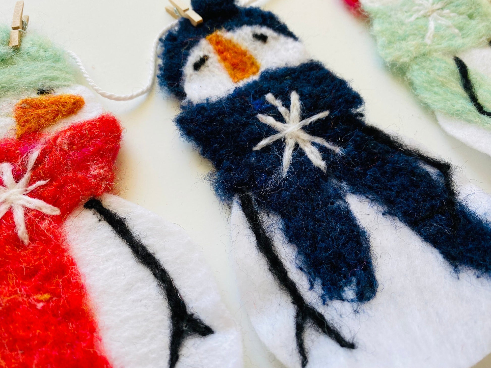 Snowmen Felted Banner Garland Bunting Wall Hanging Decoration for Winter or January