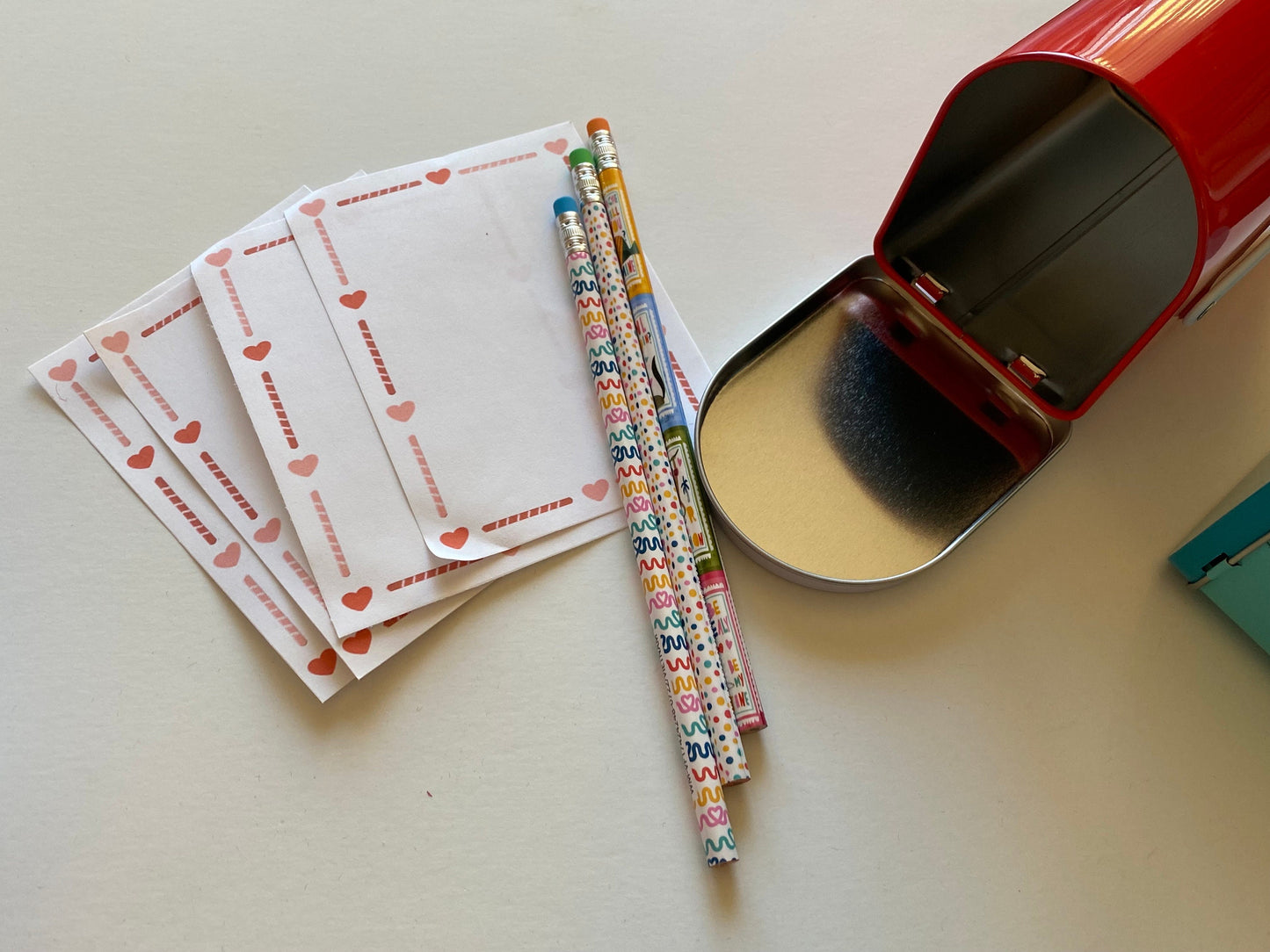 Pretend Play Mailbox Set with 3 Felt Valentine's Day Envelopes, Pencil and Stationary