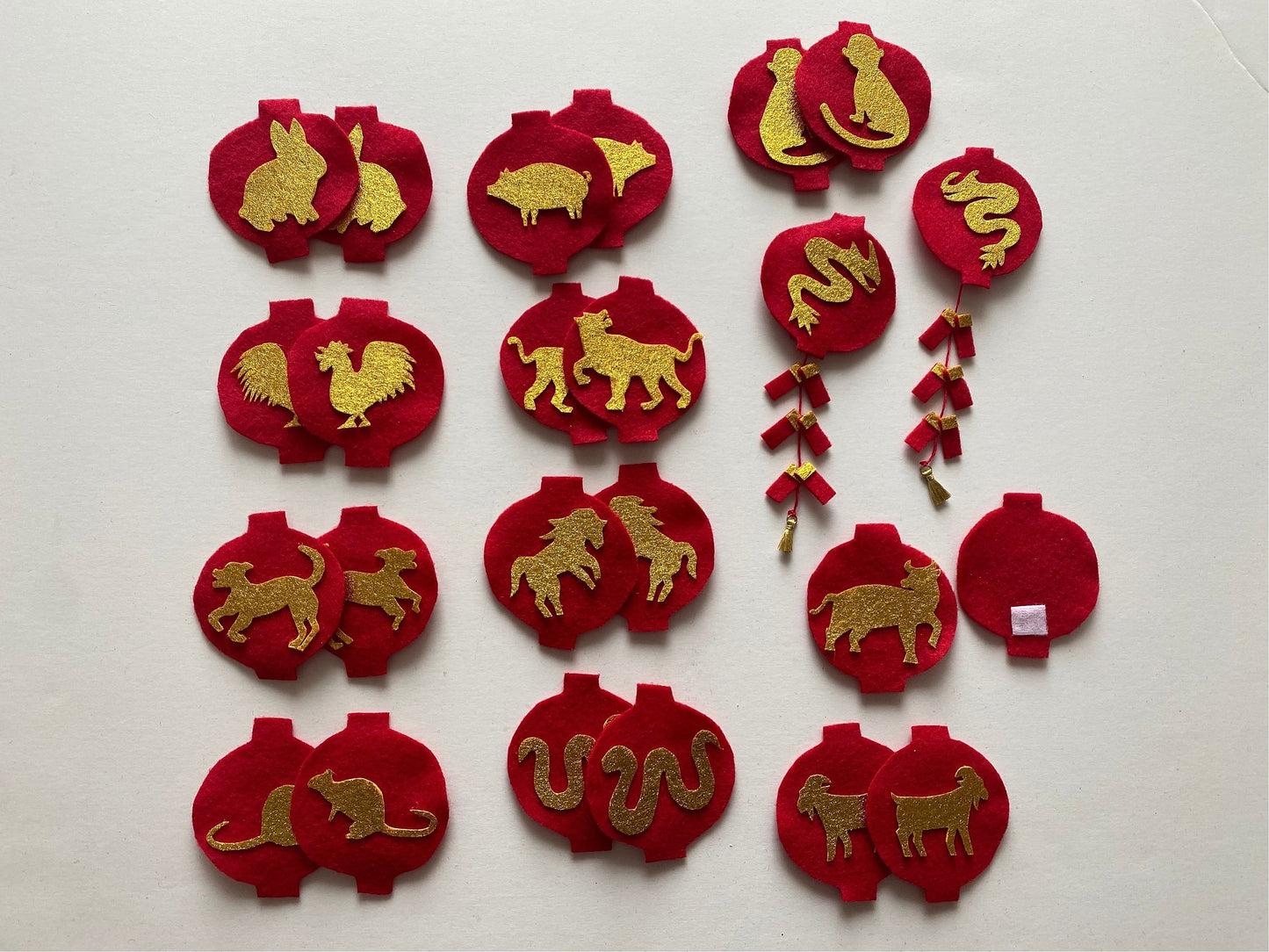 Lunar New Year Miniature Felt Clothesline Banner Chinese Bunting Wall Hanging Decoration with Interchangable Pieces Option