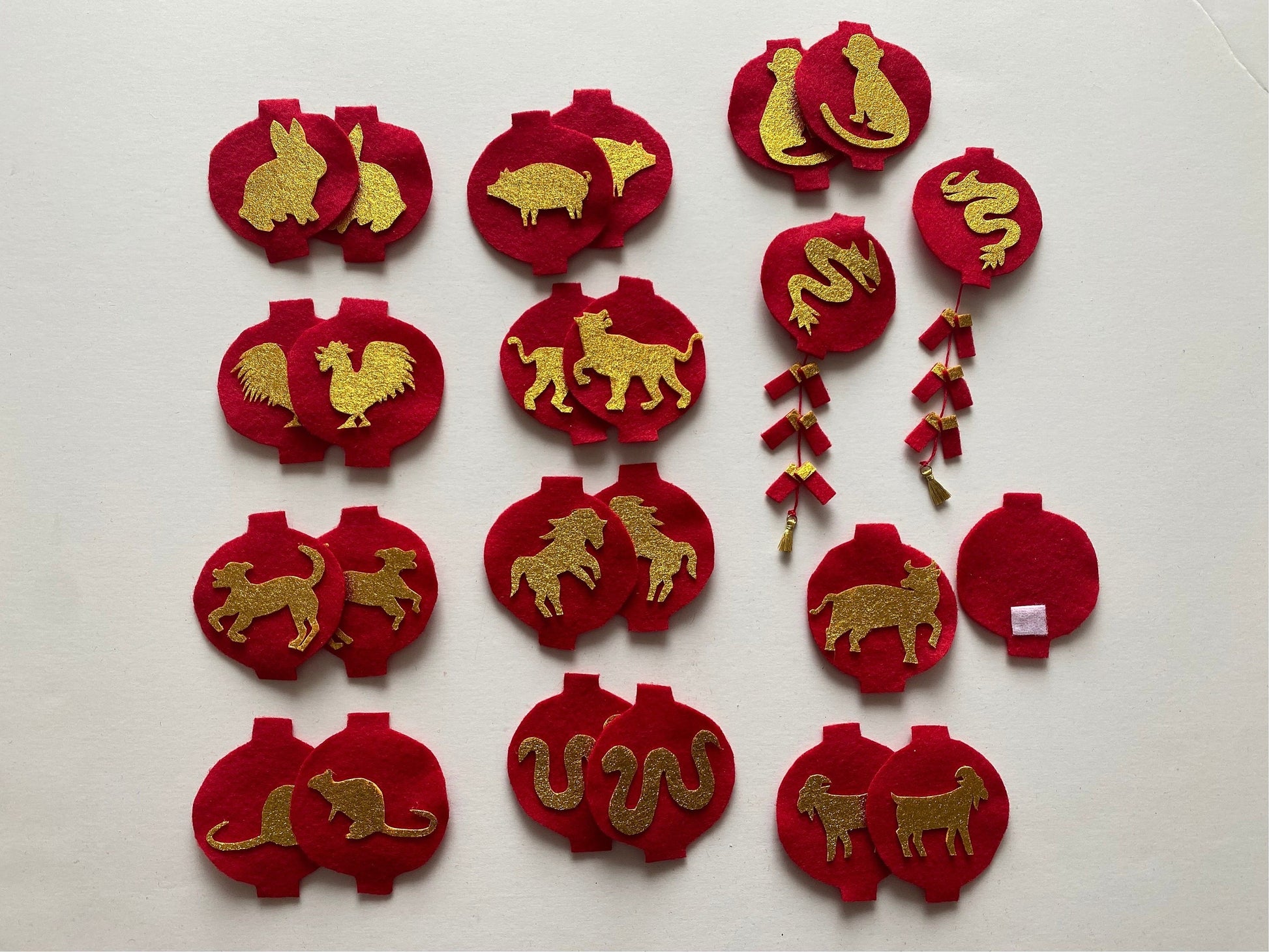 Lunar New Year Miniature Felt Clothesline Banner Chinese Bunting Wall Hanging Decoration with Interchangable Pieces Option