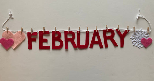 February Monthly Banner, Snowflake & Heart Garland, Bulletin Board Decoration