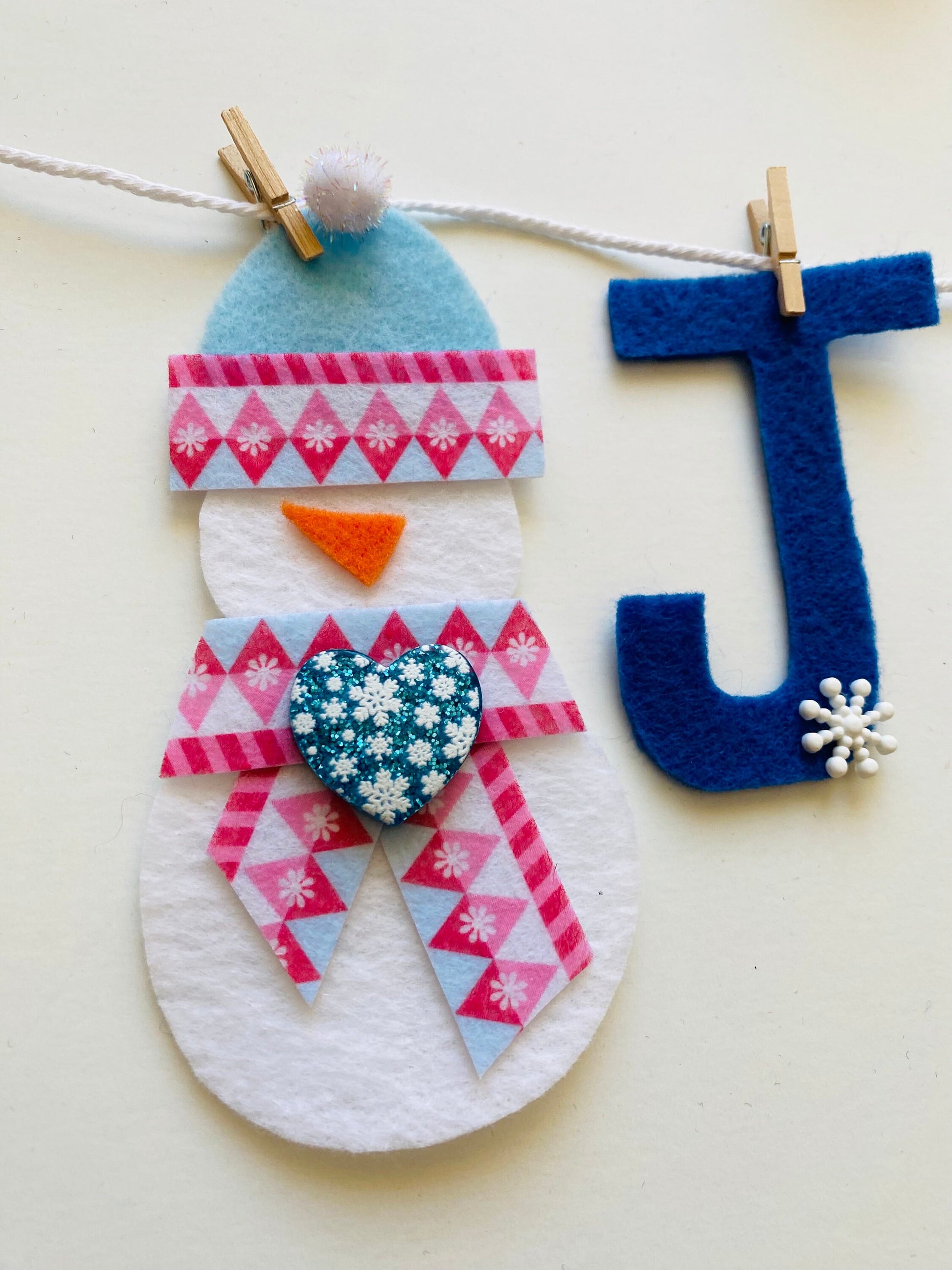 January Felt Miniature Clothesline Banner Snowman Garland Winter Bunting Wall Hanging Decoration for Bulletin Board