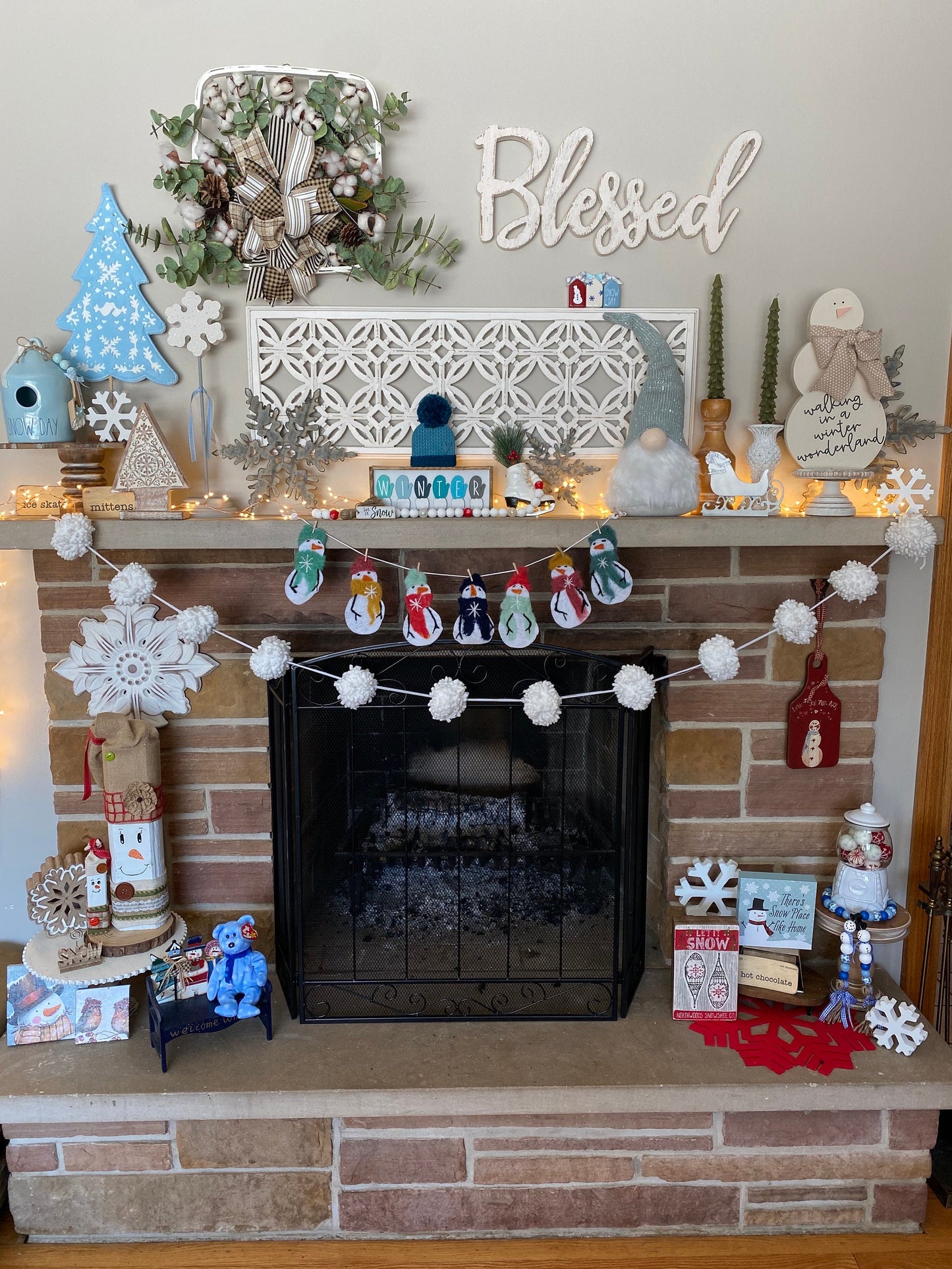 Snowmen Felted Banner Garland Bunting Wall Hanging Decoration for Winter or January