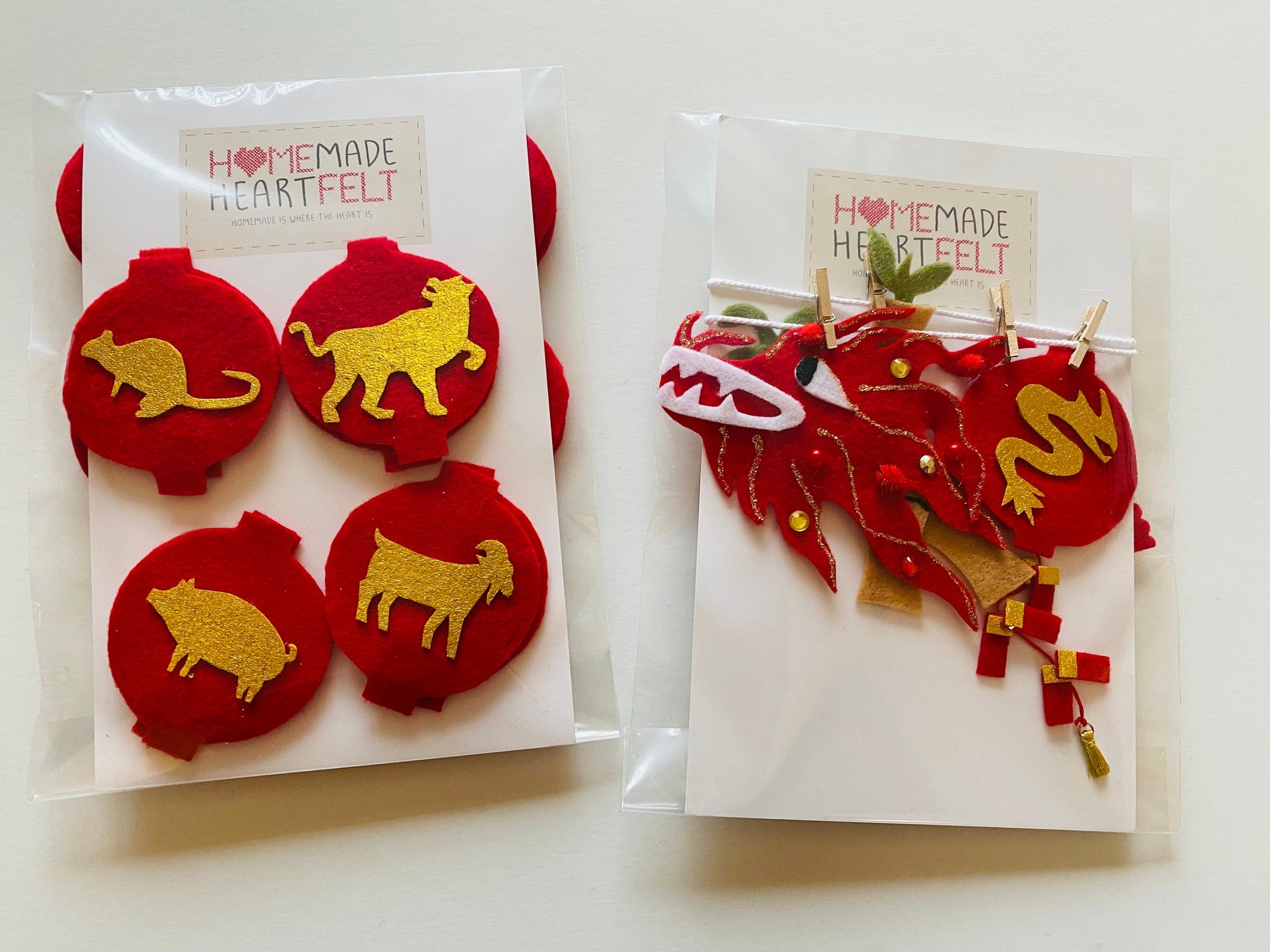 Lunar New Year Miniature Felt Clothesline Banner Chinese Bunting Wall Hanging Decoration with Interchangable Pieces Option