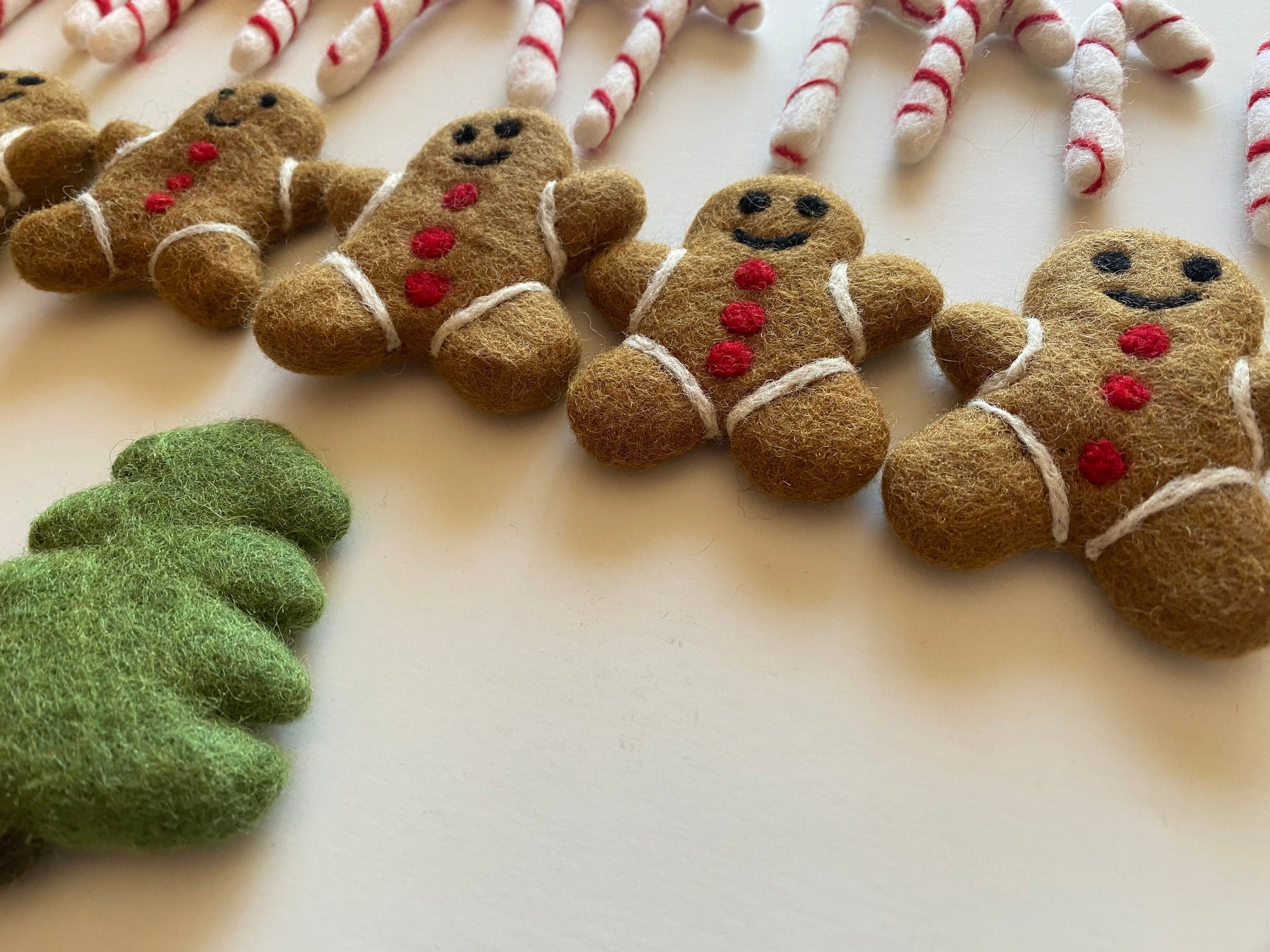 Wool Gingerbread Shapes, Wool Candy Cane Bowl Fillers, Wool Tree Shape