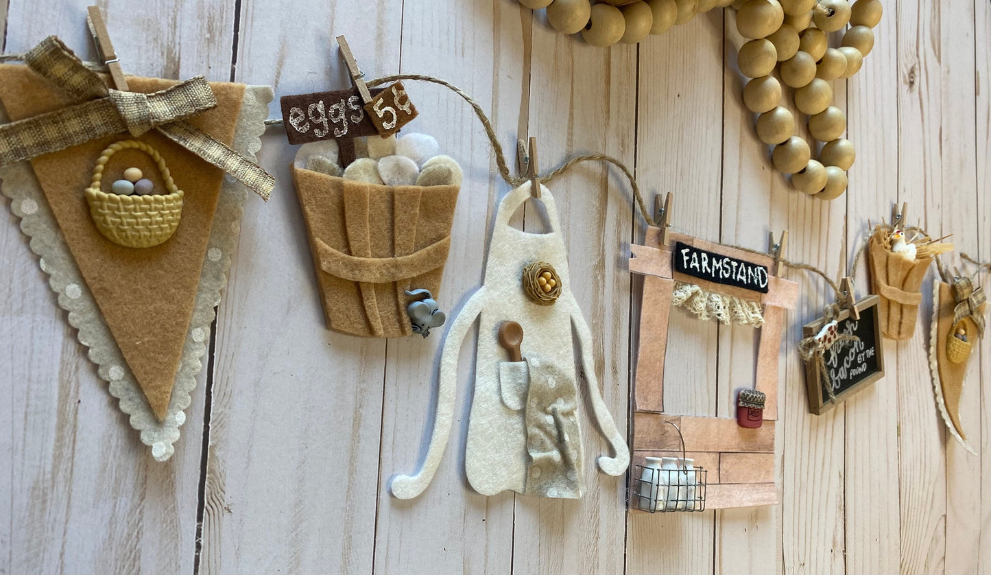 Farmstand Miniature Felt Clothesline Banner Farm Eggs Bunting Farmhouse Garland Home Decoration Wall Hanging
