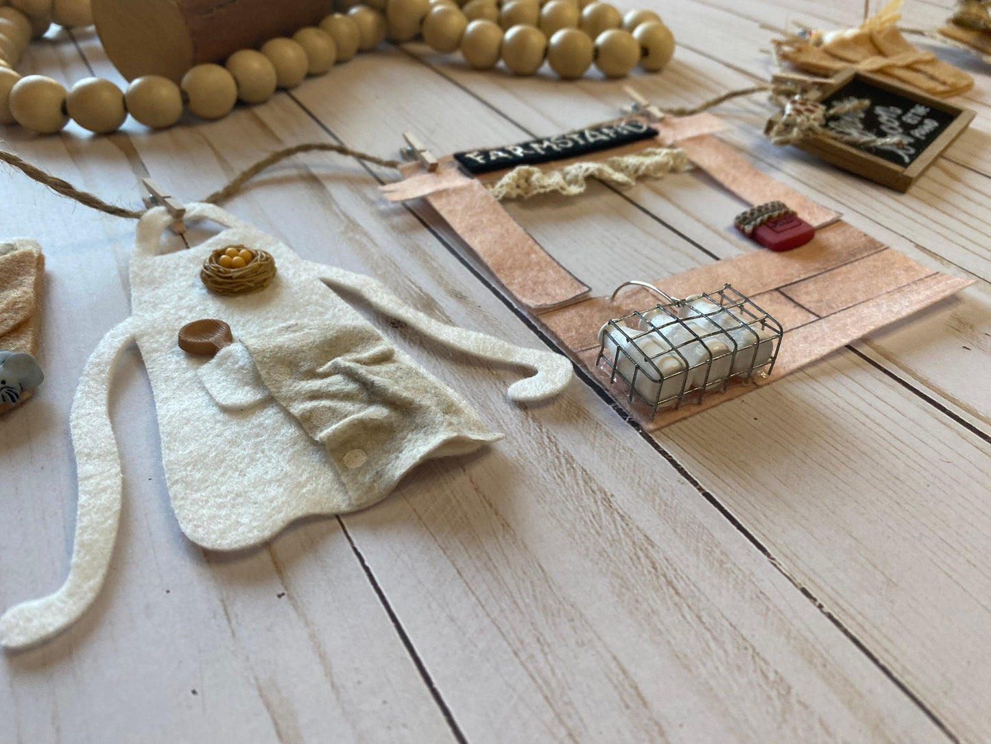 Farmstand Miniature Felt Clothesline Banner Farm Eggs Bunting Farmhouse Garland Home Decoration Wall Hanging