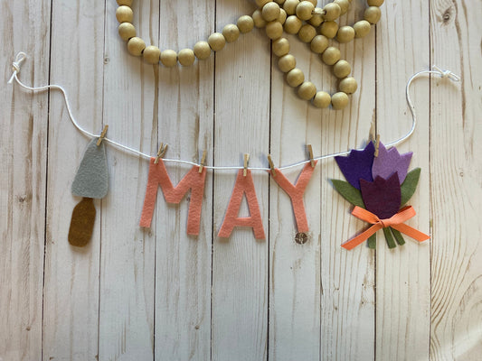 May Monthly Banner, May Flowers Garland, Bulletin Board Decoration