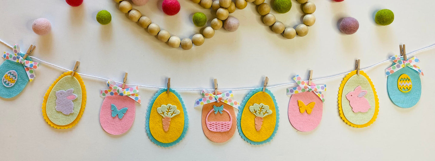 Easter Egg Miniature Felt Banner, Pastel Garland, Wall Hanging Decoration