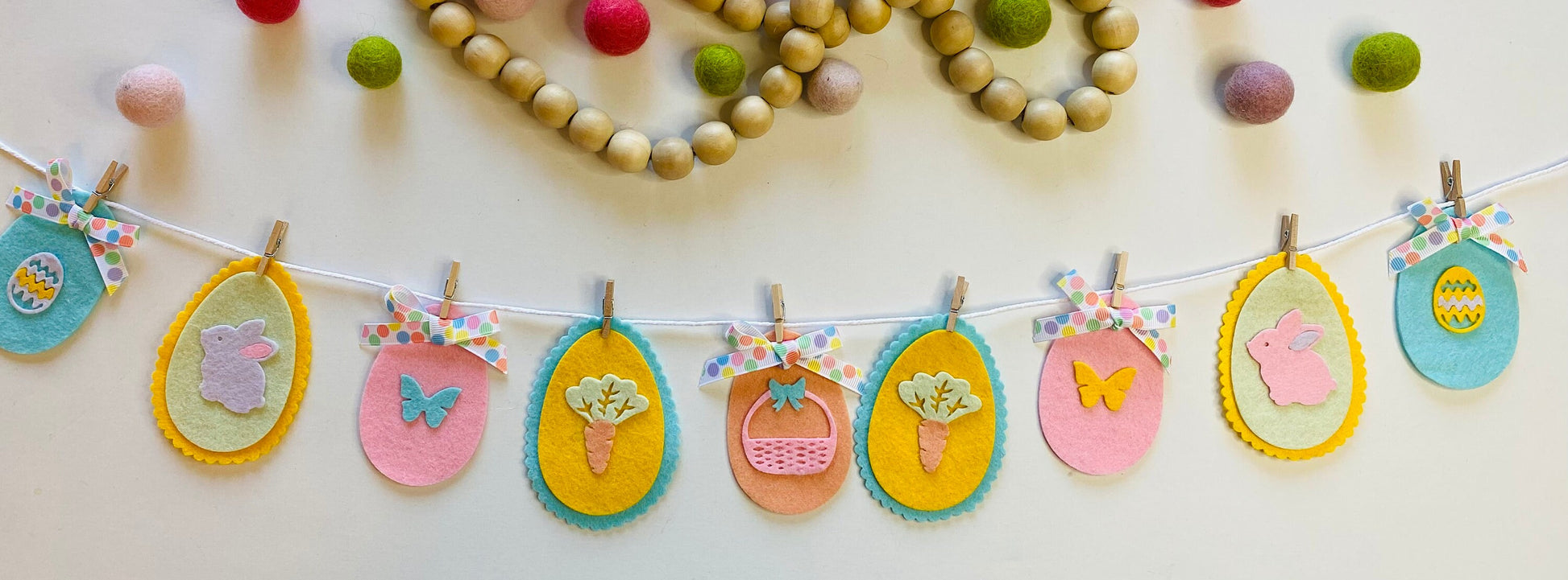 Easter Egg Miniature Felt Banner, Pastel Garland, Wall Hanging Decoration