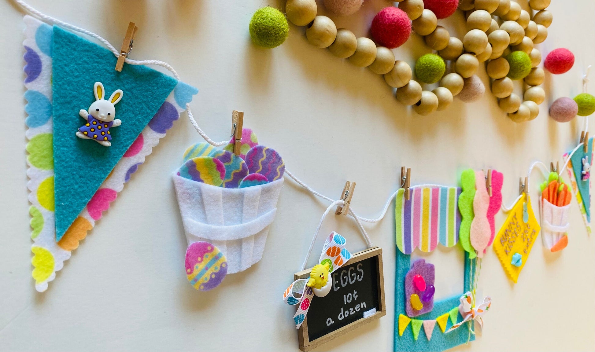 Easter Booth Miniature Felt Clothesline Banner Easter Fair Bunting Garland Home Decoration Wall Hanging