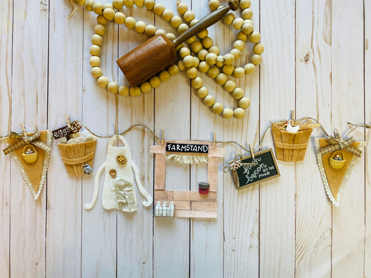 Farmstand Miniature Felt Clothesline Banner Farm Eggs Bunting Farmhouse Garland Home Decoration Wall Hanging