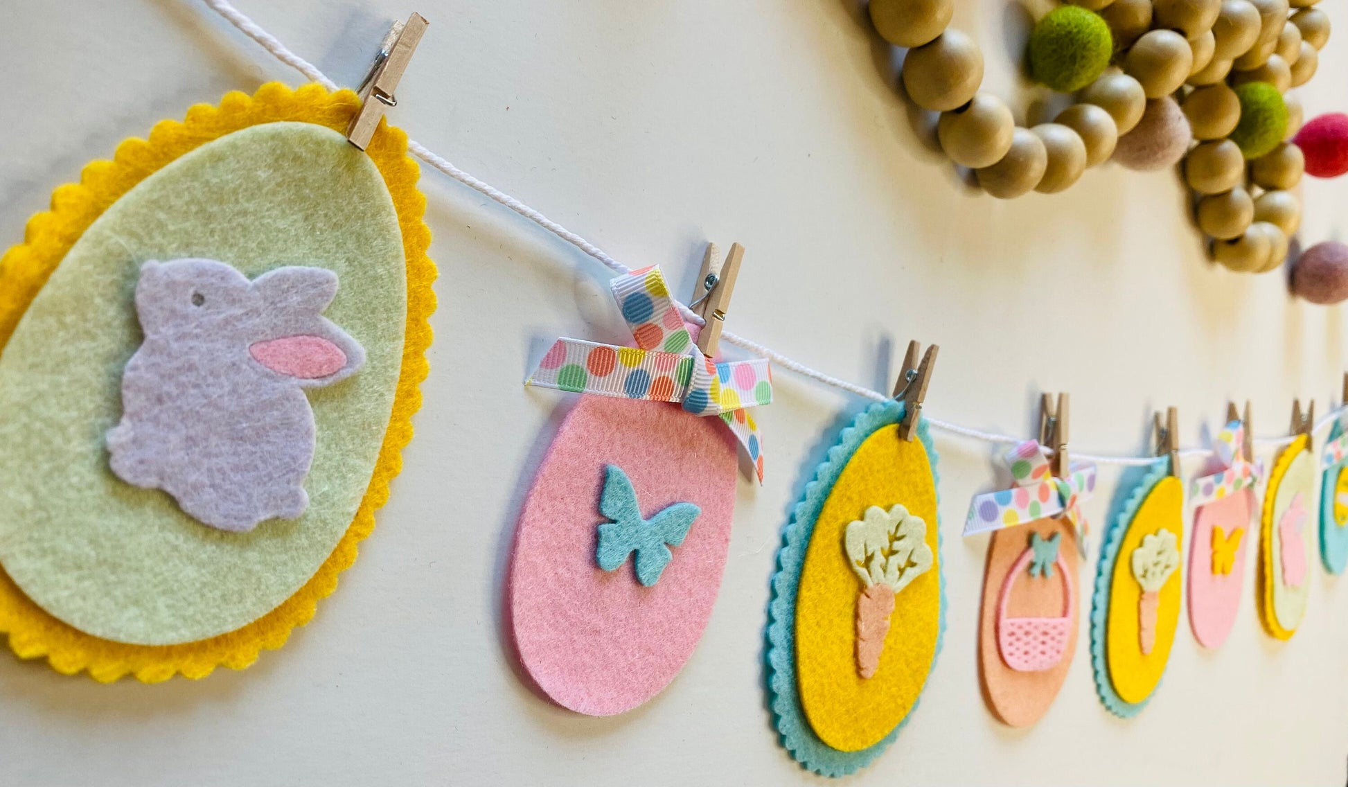 Easter Egg Miniature Felt Banner, Pastel Garland, Wall Hanging Decoration