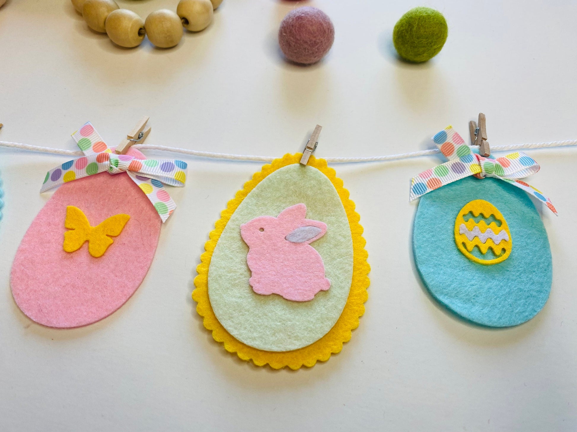 Easter Egg Miniature Felt Banner, Pastel Garland, Wall Hanging Decoration