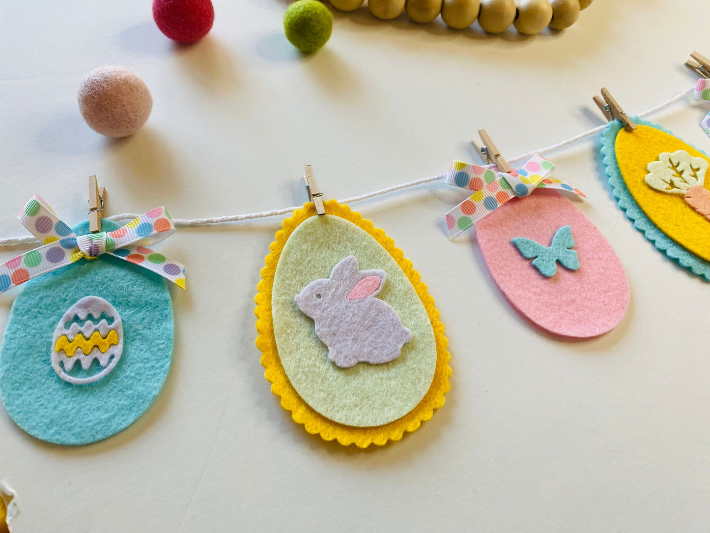 Easter Egg Miniature Felt Banner, Pastel Garland, Wall Hanging Decoration