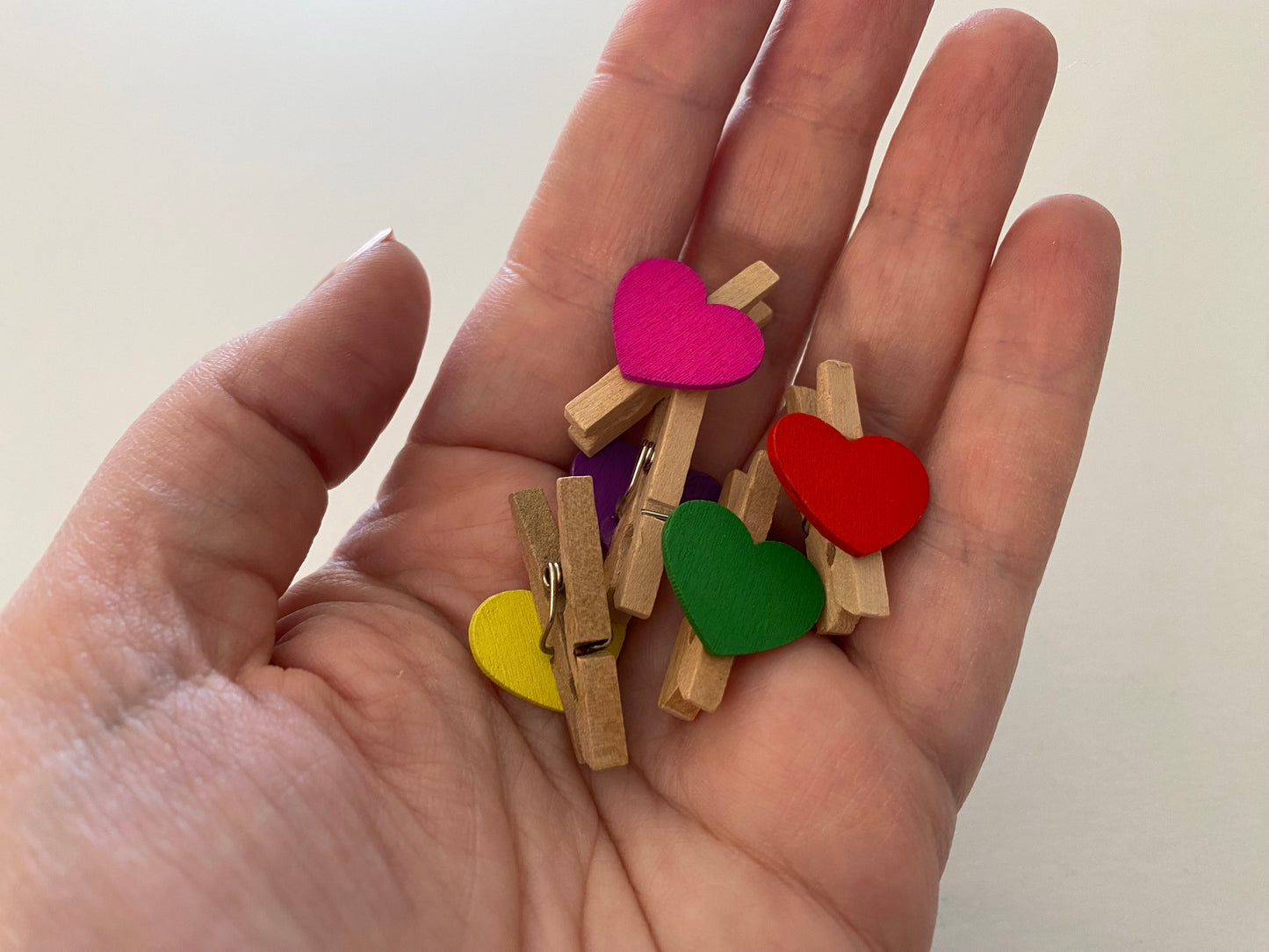 Miniature Wooden Clothespins with Heart Designs, Set of 15