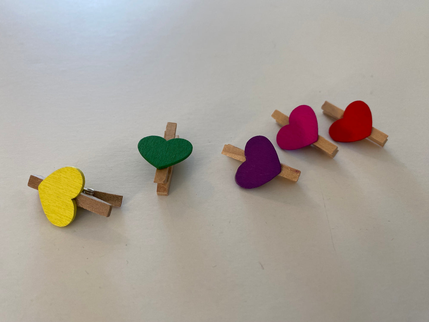 Miniature Wooden Clothespins with Heart Designs, Set of 15