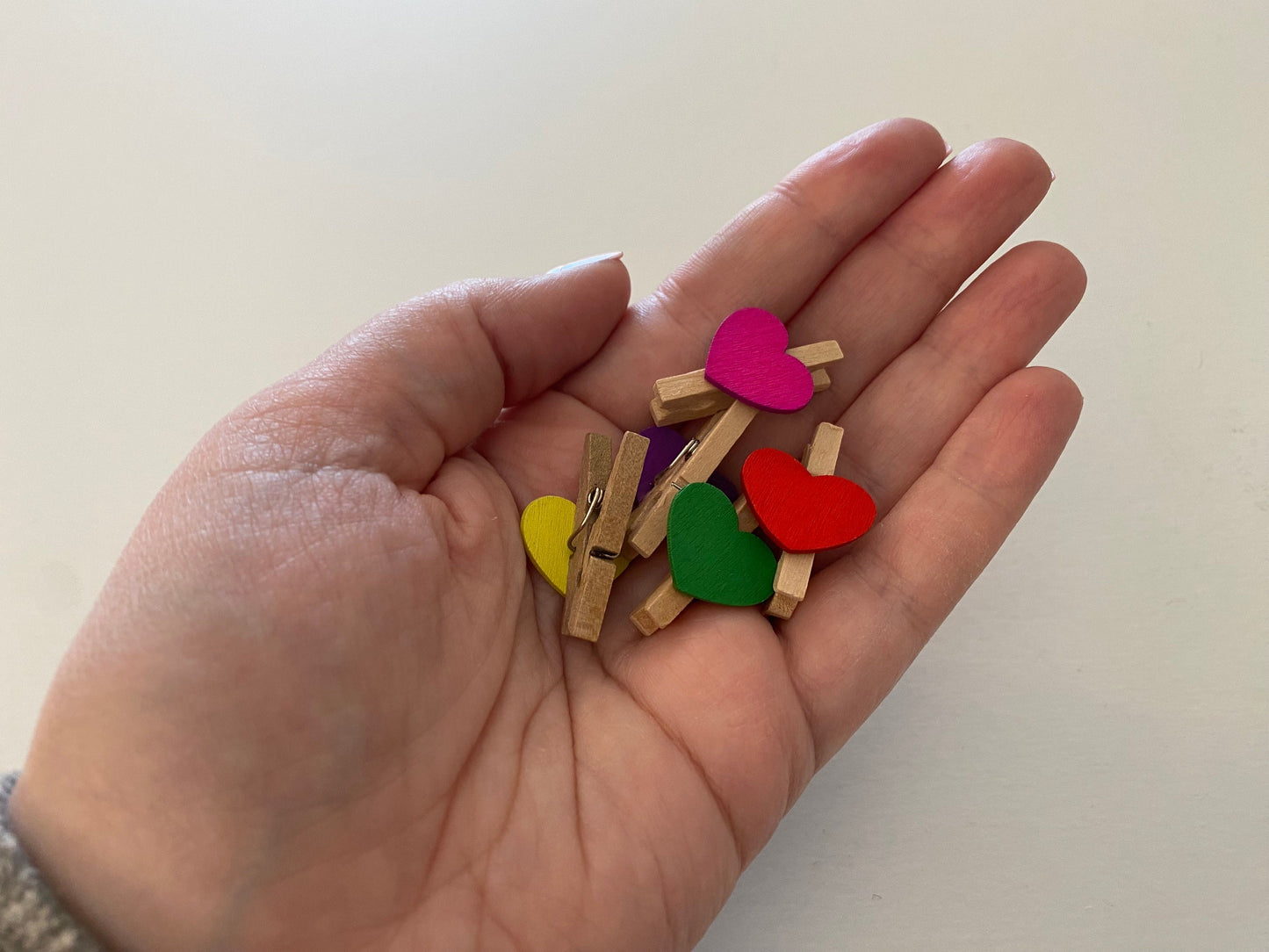 Miniature Wooden Clothespins with Heart Designs, Set of 15