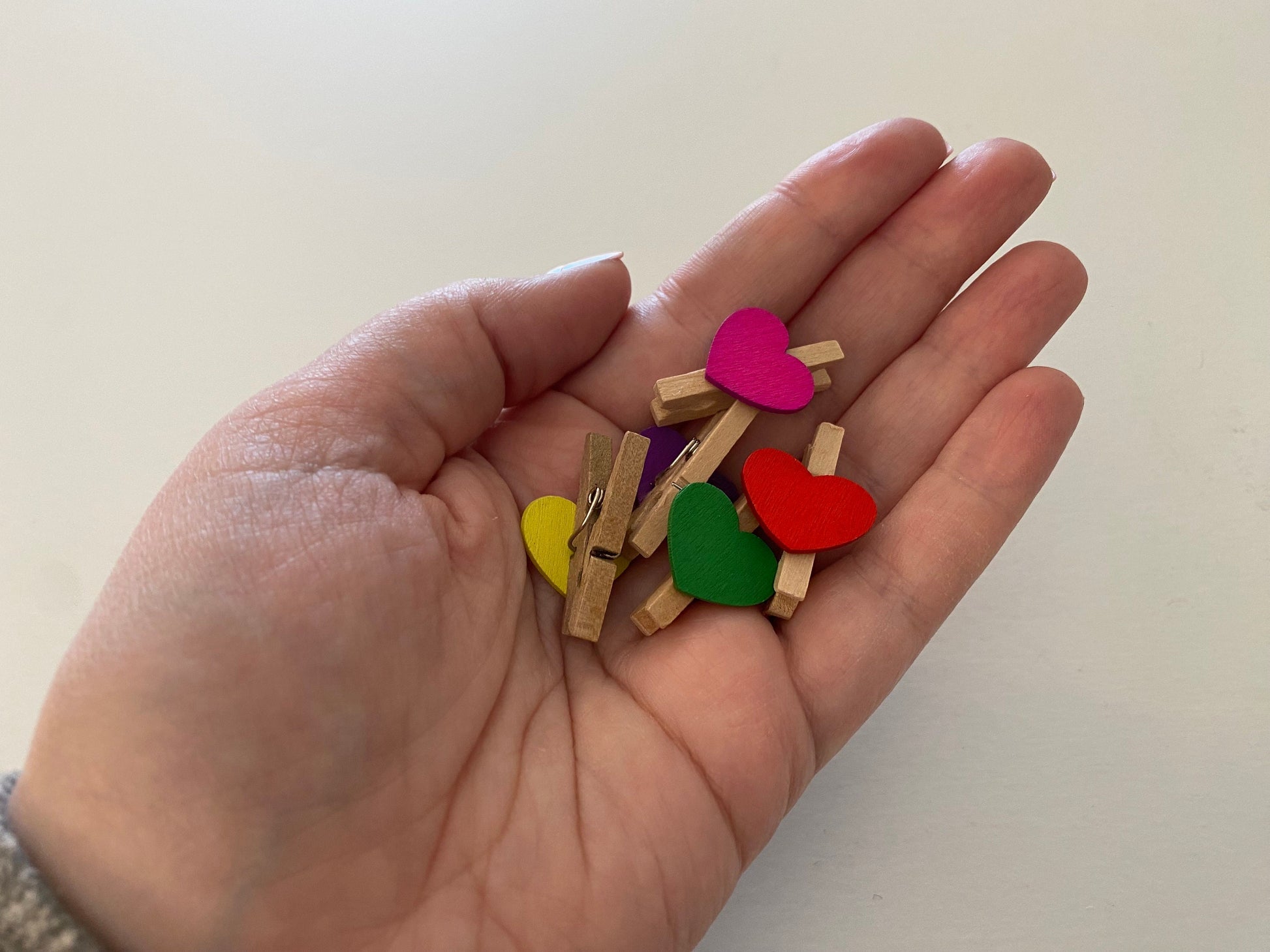 Miniature Wooden Clothespins with Heart Designs, Set of 15