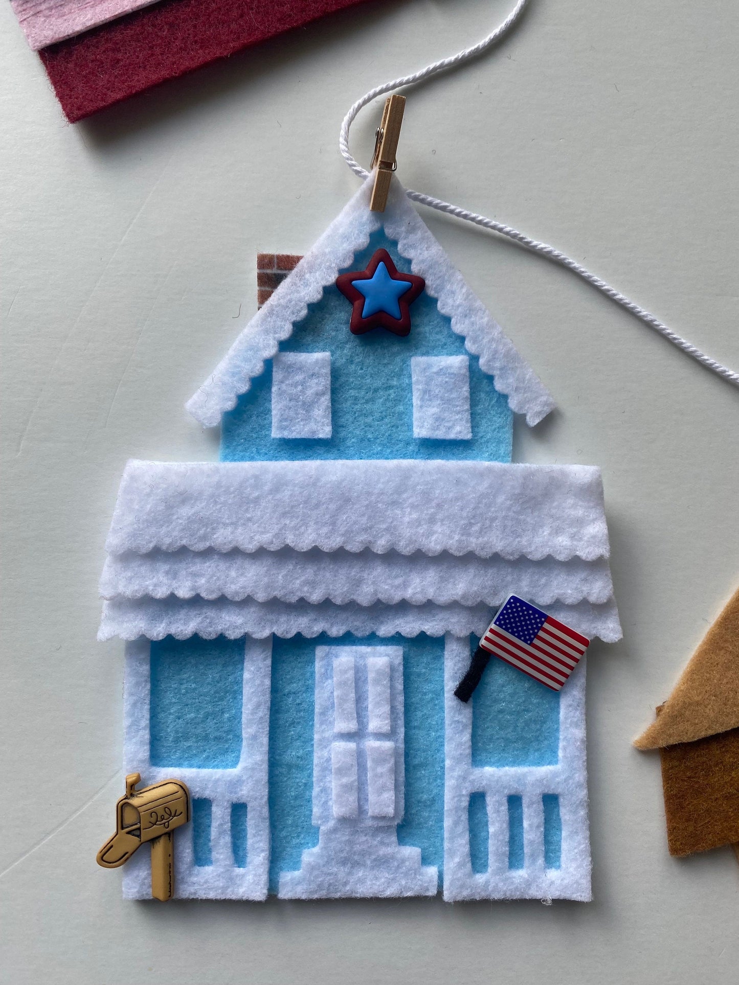 Patriotic Town Felt Banner, 4th of July Parade Garland, Miniature Village Bunting, USA Wall Hanging Decoration for Independence Day