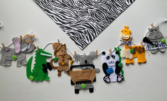 African Safari Animal Felt Banner, Jungle Safari Garland, Bunting, Nursery Wall Hanging, Party Decoration