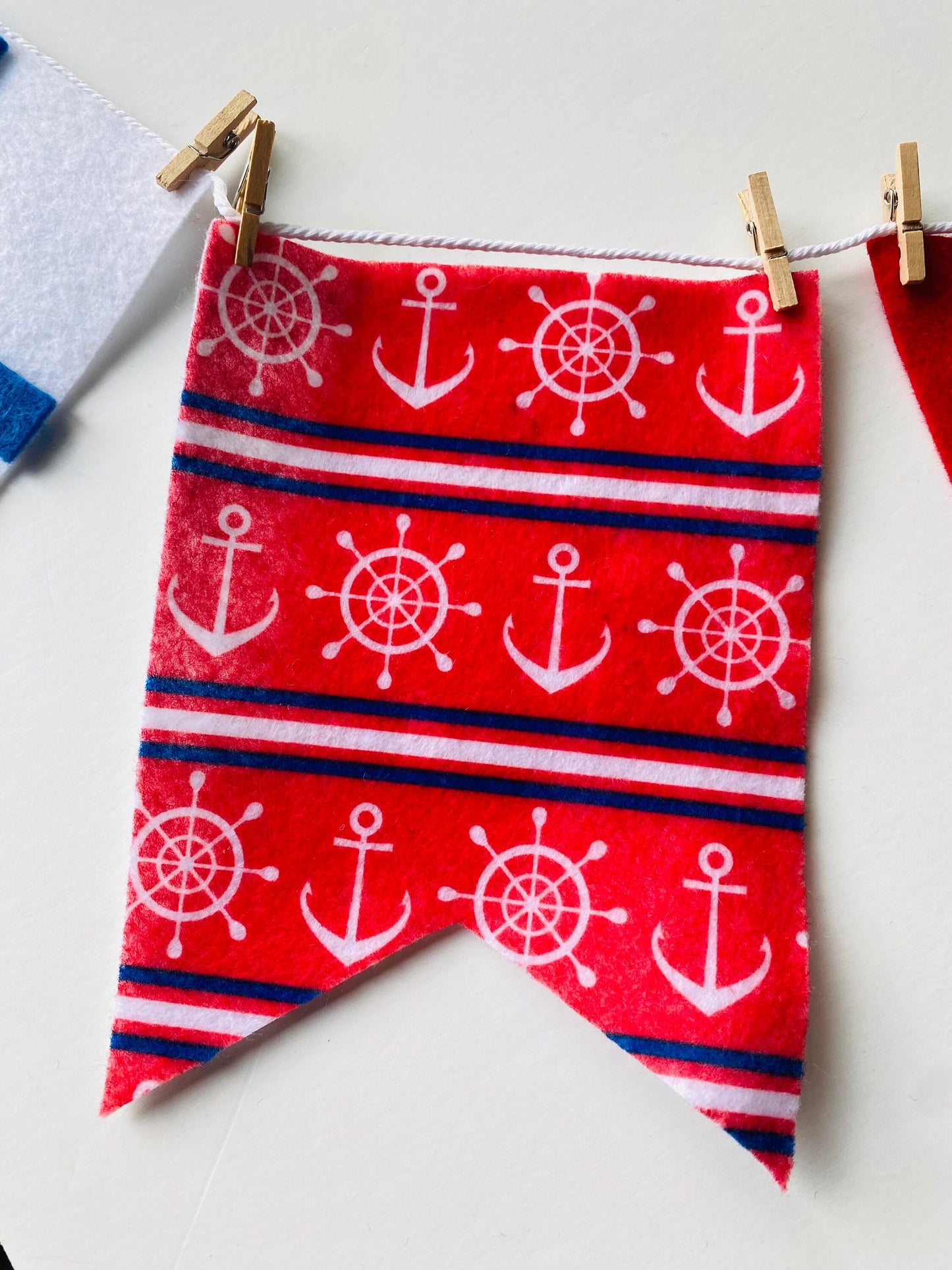 Nautical Boating Felt Flag Banner, Seafaring Pennants, Anchor Garland, Wall Hanging Decoration