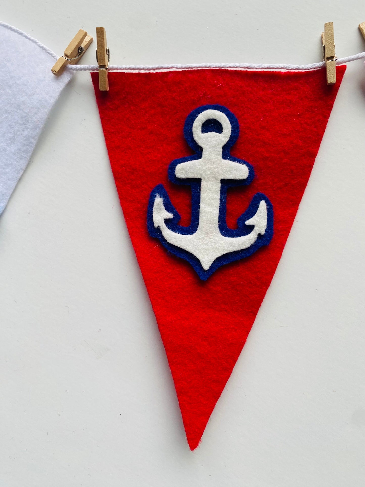 Nautical Boating Felt Flag Banner, Seafaring Pennants, Anchor Garland, Wall Hanging Decoration