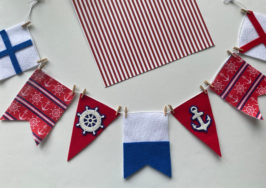 Nautical Boating Felt Flag Banner, Seafaring Pennants, Anchor Garland, Wall Hanging Decoration
