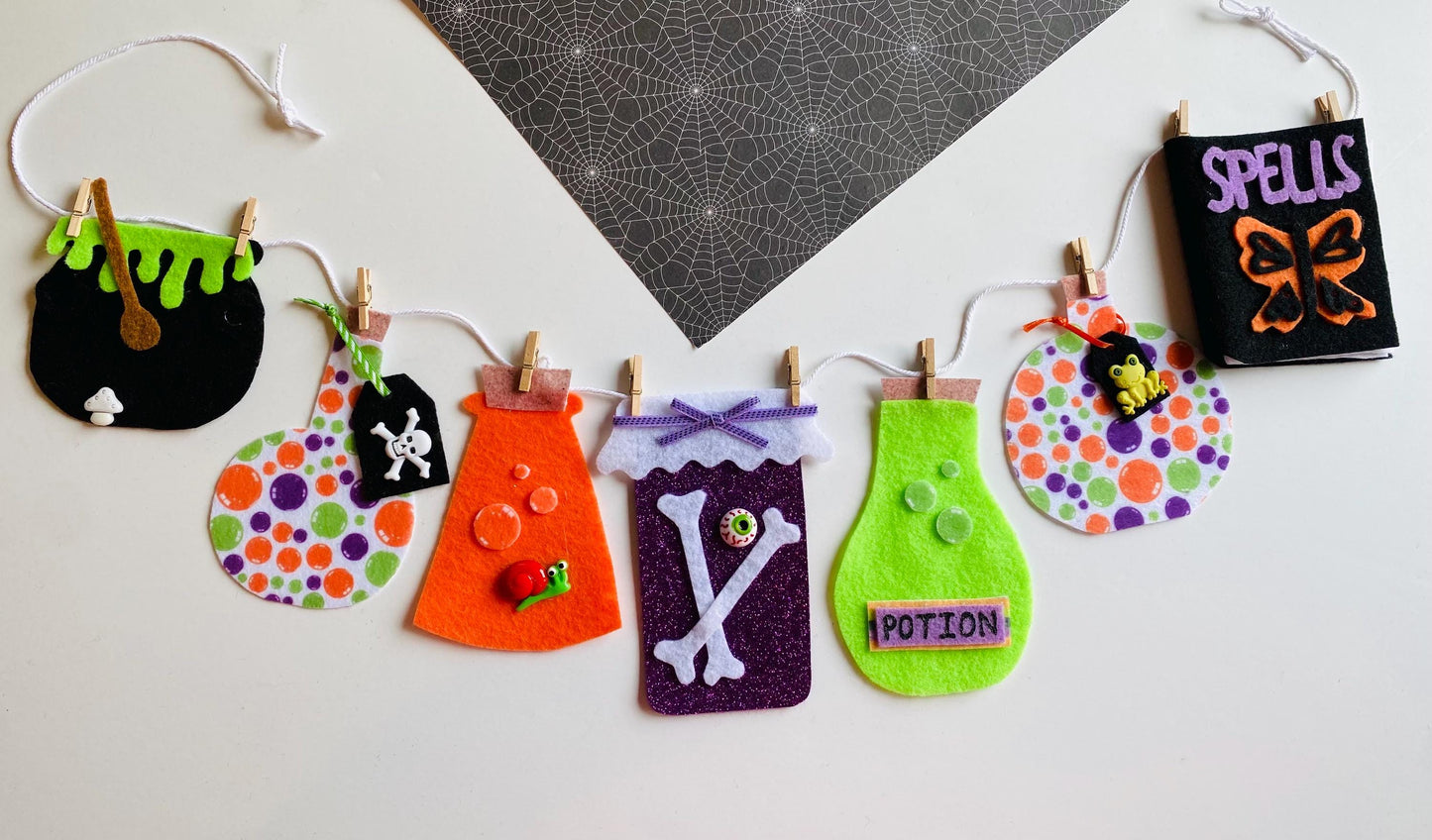 Halloween Potions Banner, Witch’s Spell Book Garland, Bunting, Decoration for Parties or Home Decor