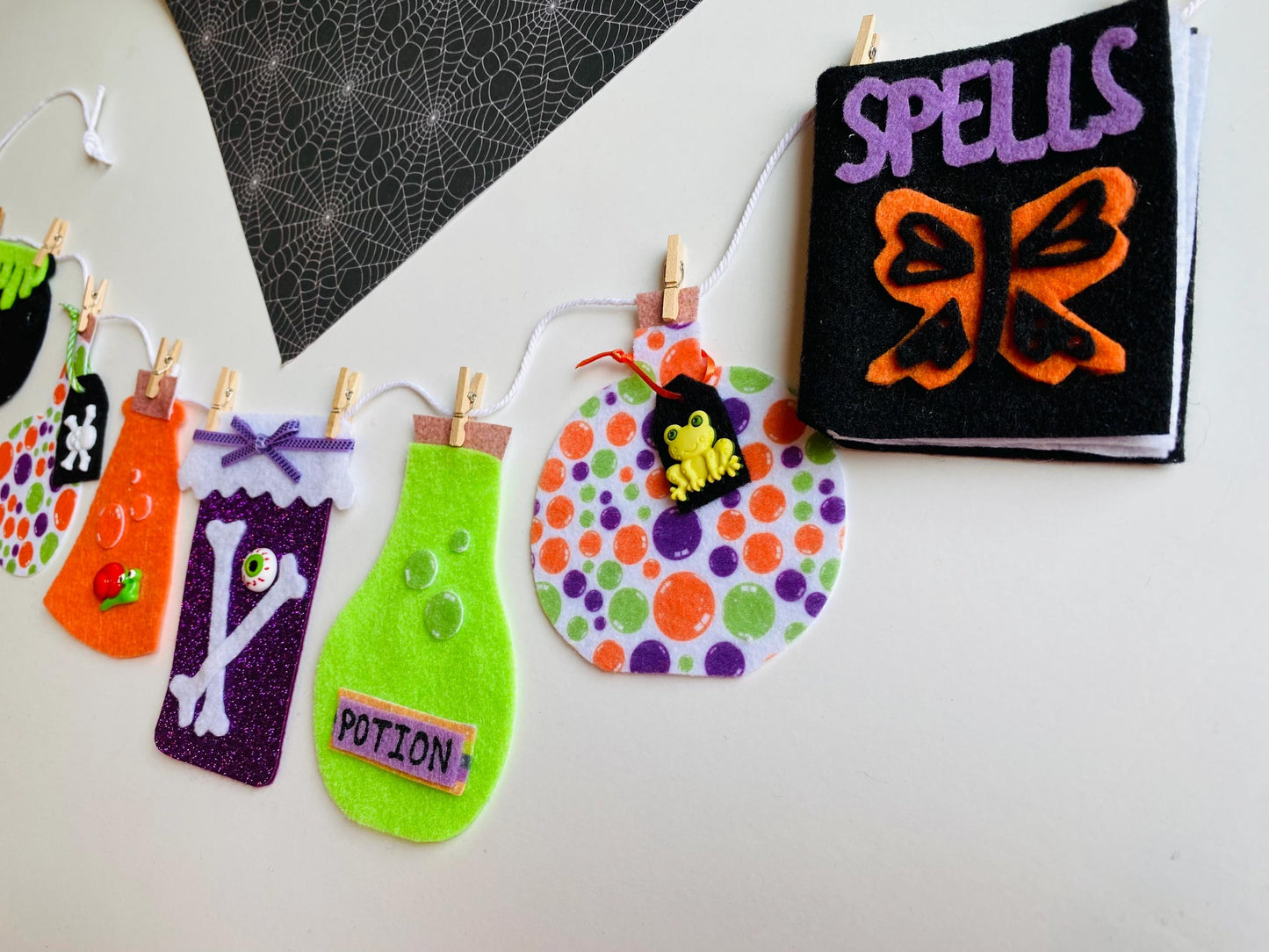 Halloween Potions Banner, Witch’s Spell Book Garland, Bunting, Decoration for Parties or Home Decor