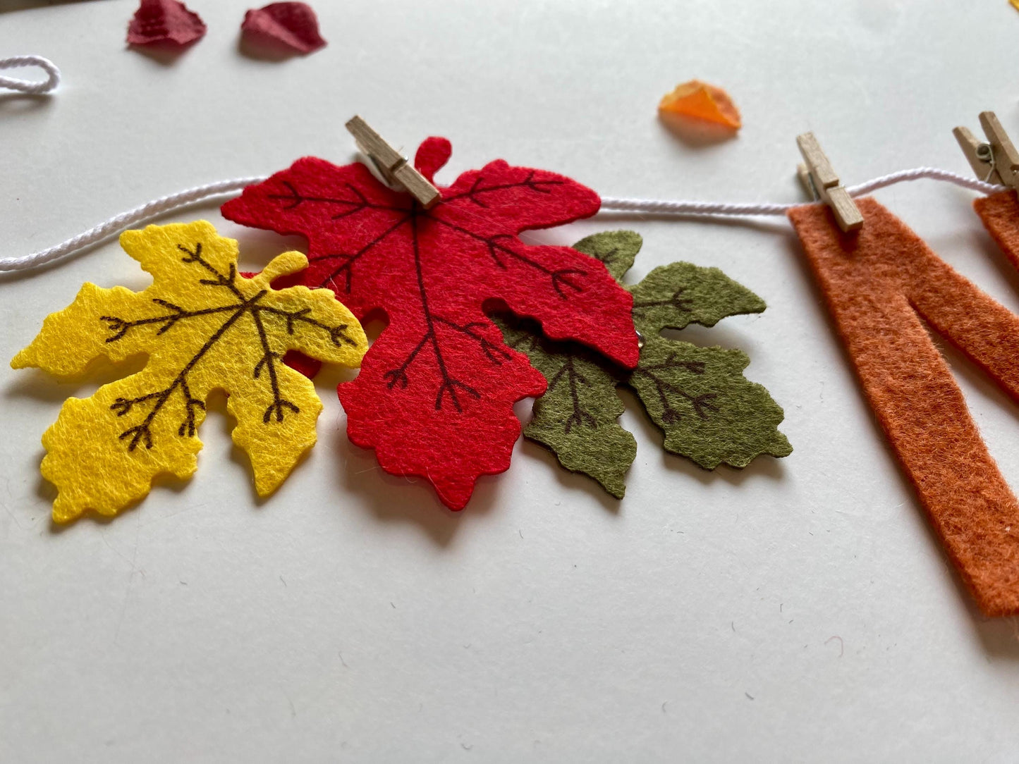 November Monthly Banner, Turkey Garland, Classroom Bulletin Board Bunting with Pilgrim Hat and Leaves