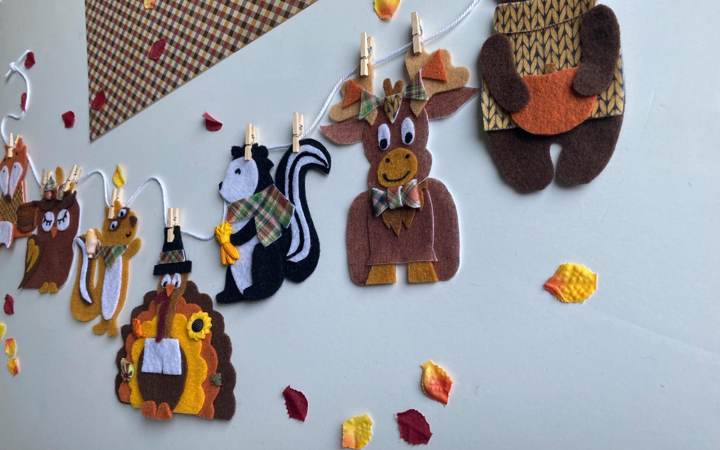 Thanksgiving Animals Banner, Autumn Forest Garland, Fall Turkey Bunting, Wall Hanging Decoration for November