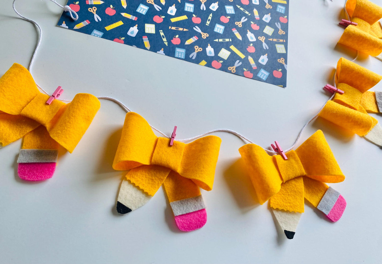 Pencil Bow Banner, Back to School Garland, Teacher Bunting, Classroom Wall Hanging Decoration for September