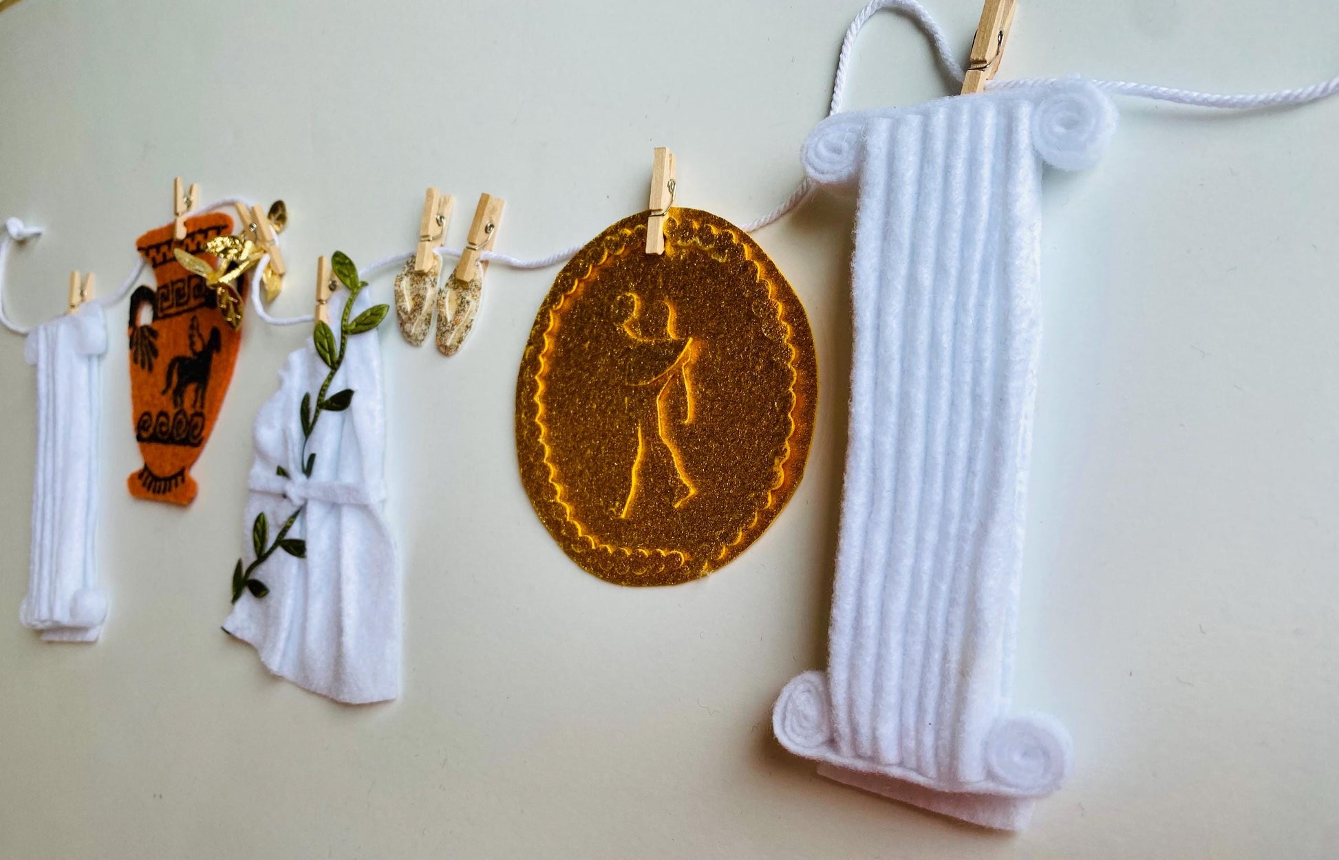 Rome Toga Party Felt Banner, Greek Columns Garland, Bunting, Wall Hanging Decoration for History Classroom