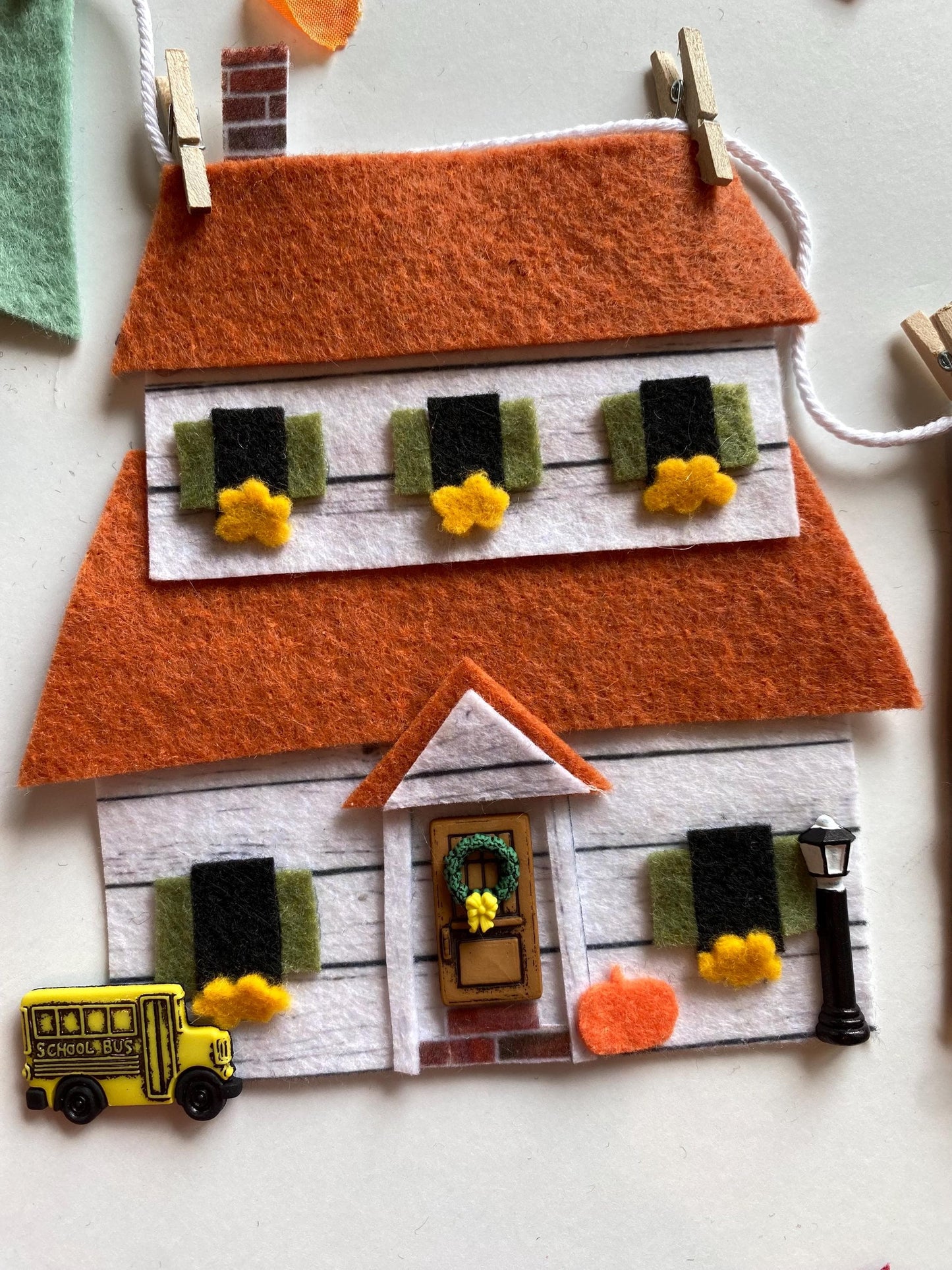 Autumn Houses Village Banner, Fall Town Garland, Cottages Bunting, Felt Wall Hanging Decoration