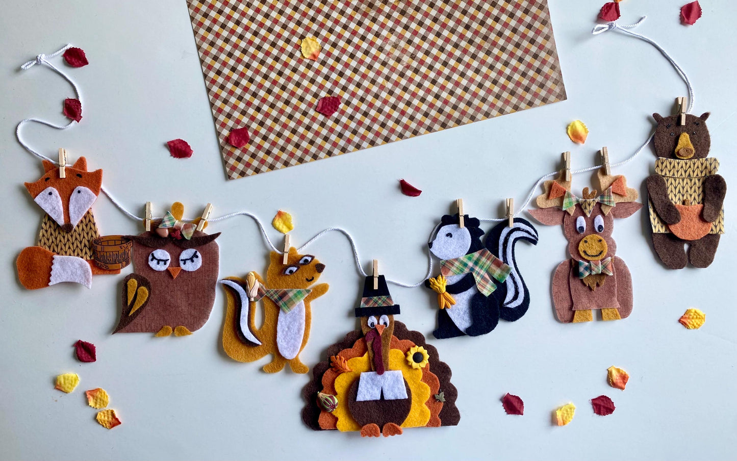 Thanksgiving Animals Banner, Autumn Forest Garland, Fall Turkey Bunting, Wall Hanging Decoration for November