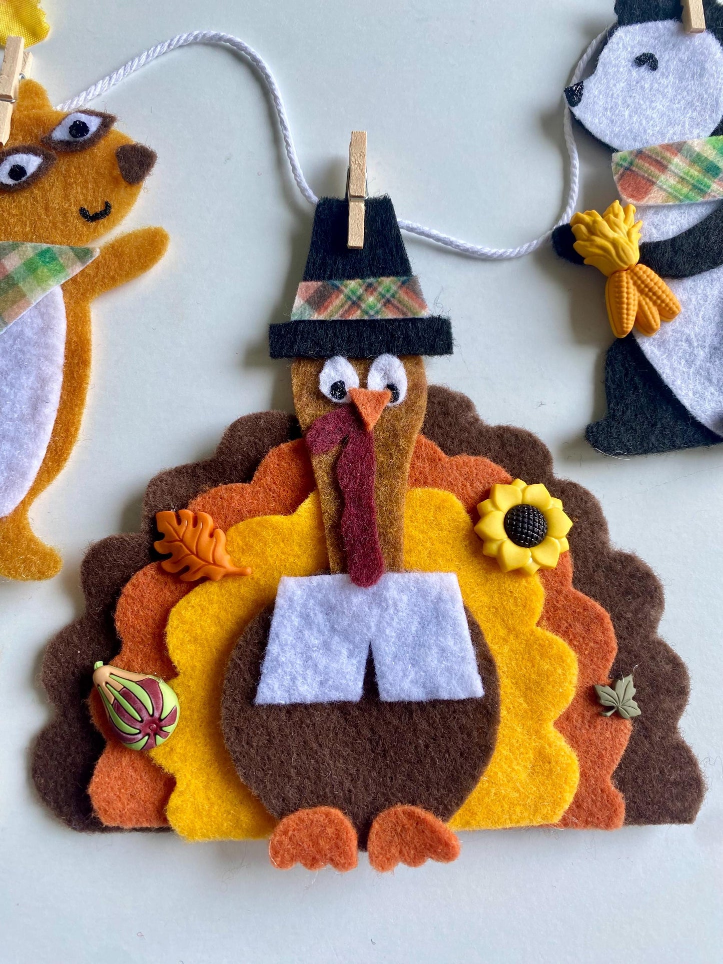 Thanksgiving Animals Banner, Autumn Forest Garland, Fall Turkey Bunting, Wall Hanging Decoration for November