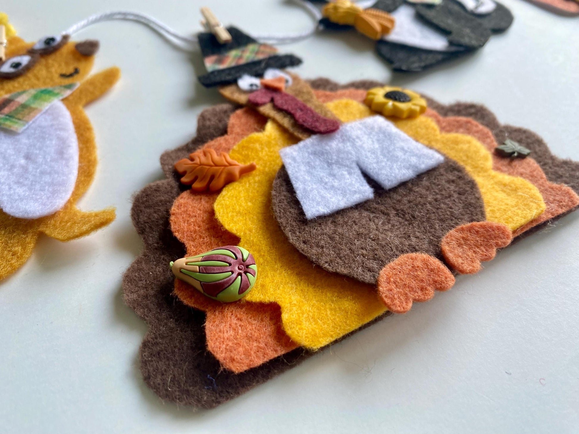 Thanksgiving Animals Banner, Autumn Forest Garland, Fall Turkey Bunting, Wall Hanging Decoration for November