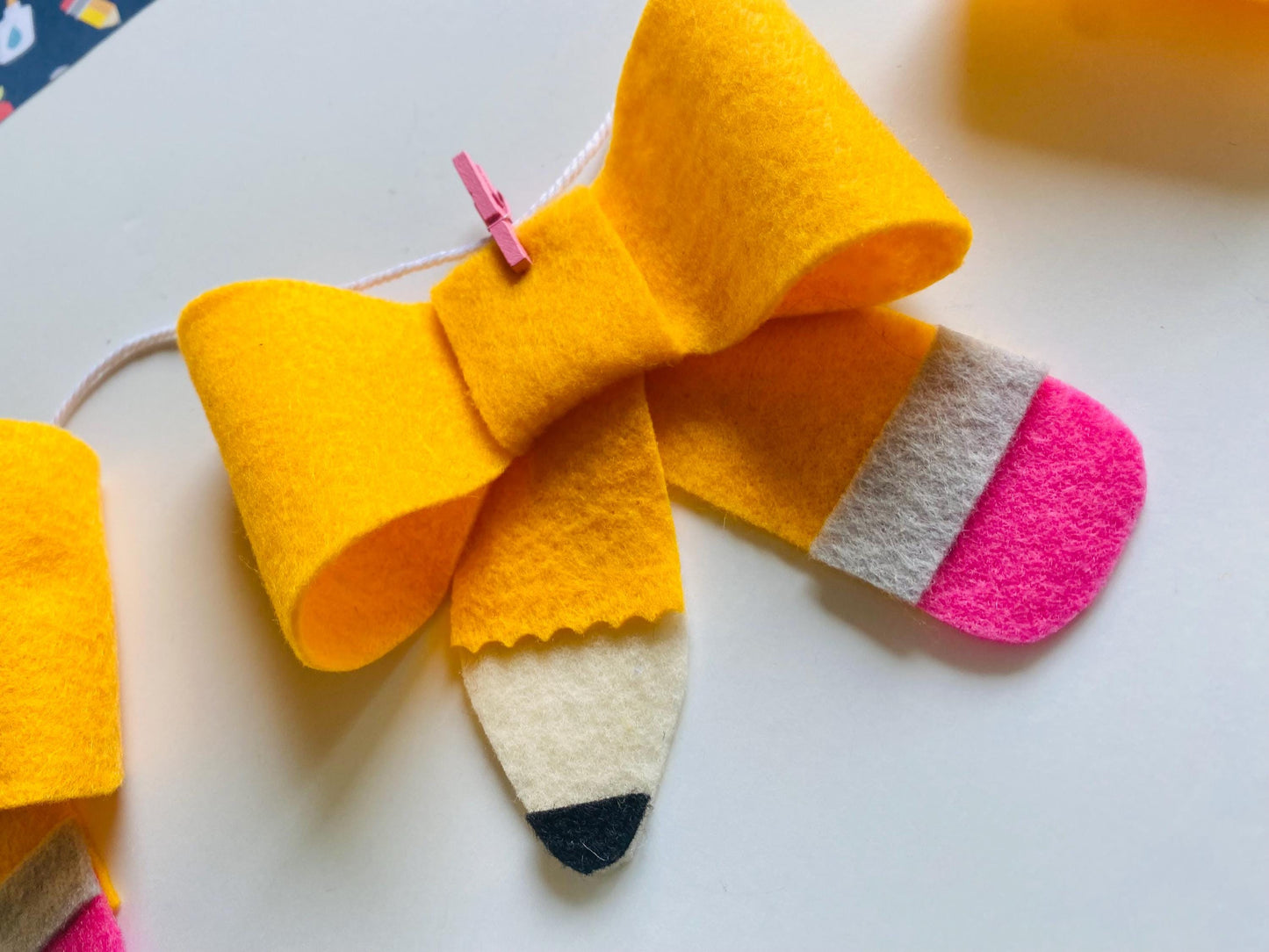 Pencil Bow Banner, Back to School Garland, Teacher Bunting, Classroom Wall Hanging Decoration for September