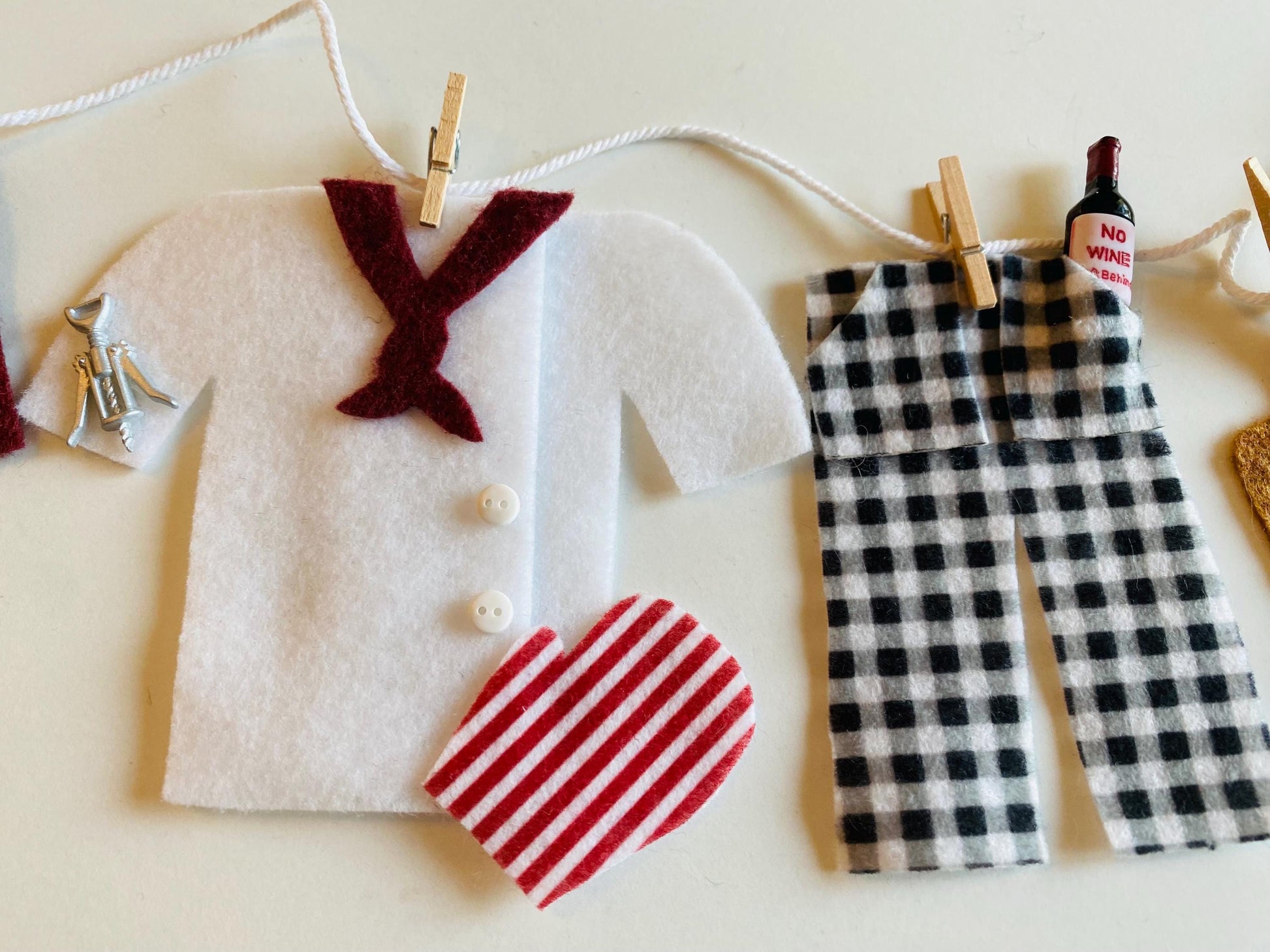 Italian Chef Miniature Felt Clothesline Banner Wine Garland Wall Hanging Bunting Decoration for Wine Lovers