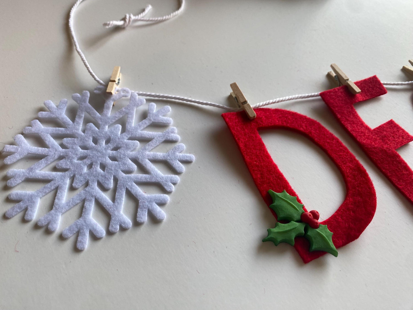 December Monthly Banner, Christmas Tree Garland with Snowflake, Classroom Bulletin Board Bunting with Holly