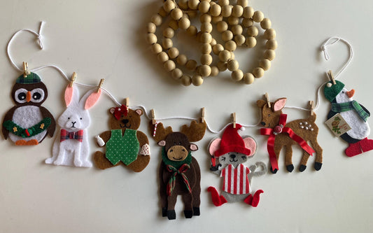Christmas Animals Banner, Holiday Garland, December Bunting, Wall Hanging Decoration for Fireplace Mantel or Shelf