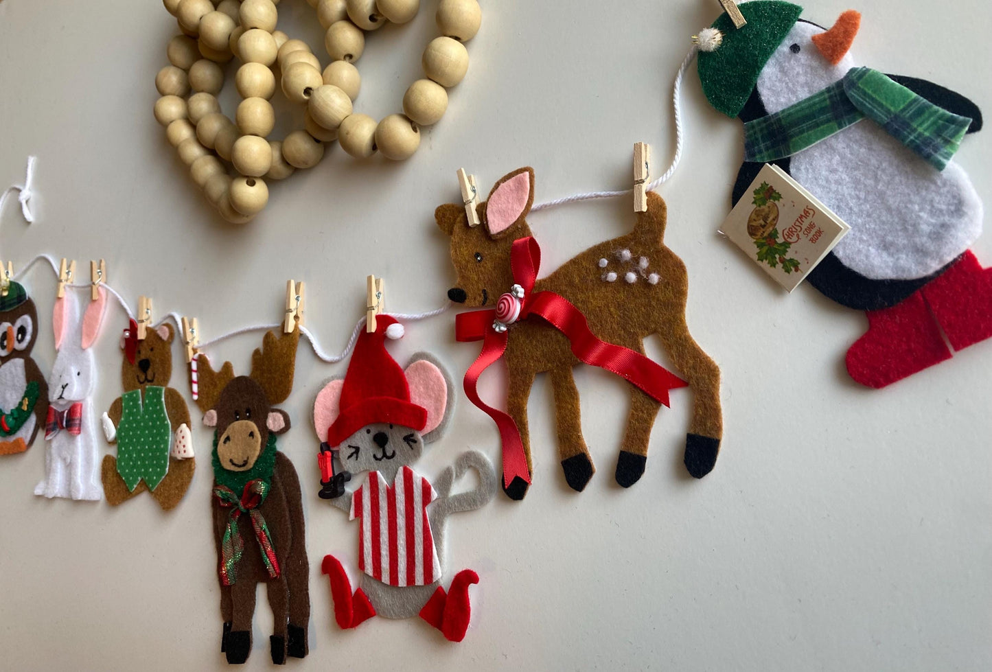 Christmas Animals Banner, Holiday Garland, December Bunting, Wall Hanging Decoration for Fireplace Mantel or Shelf