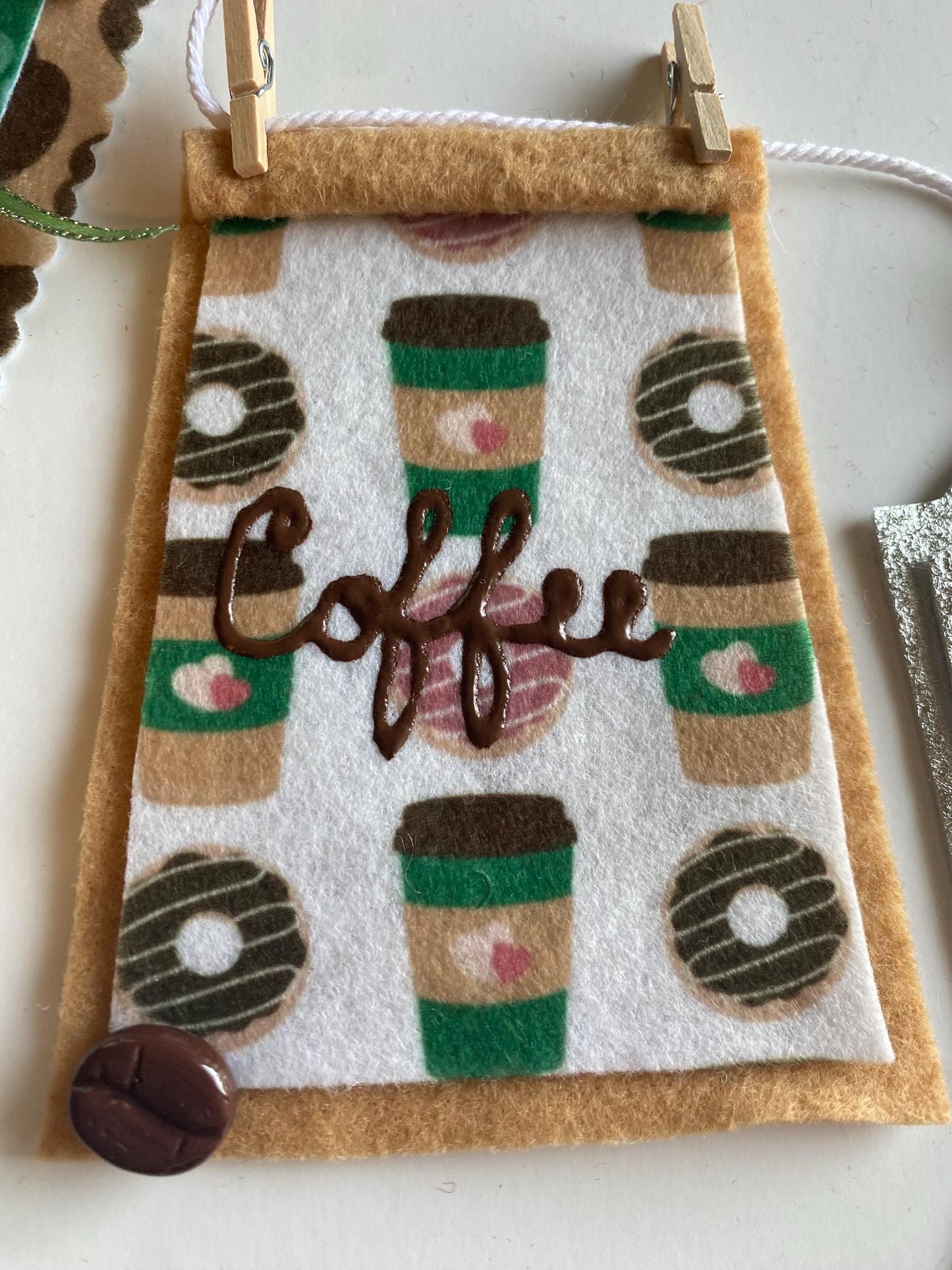 Coffee Lovers Banner, Miniature Felt Garland, Coffee Bean Bunting, Coffee Bar Wall Hanging Decoration