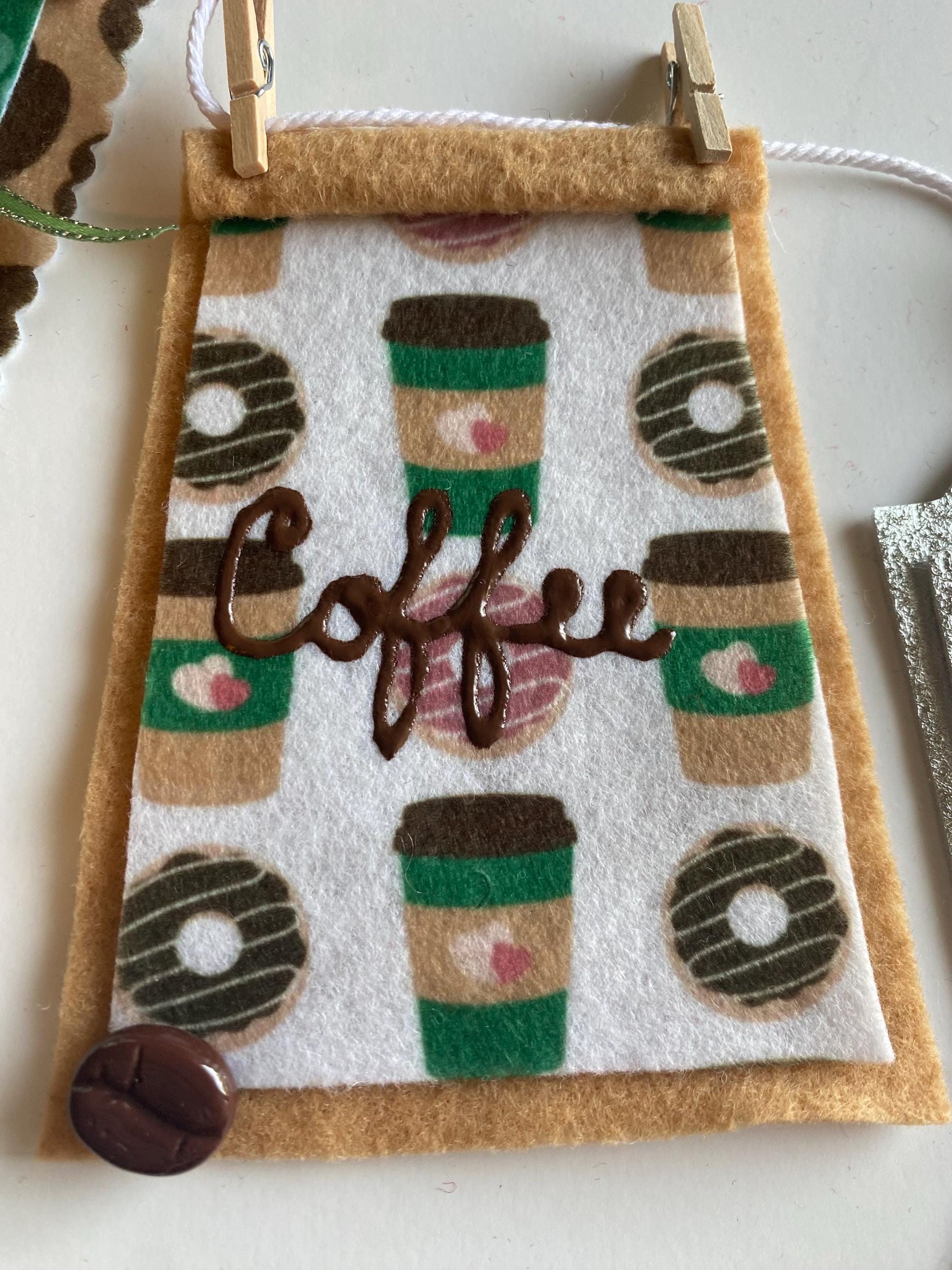 Coffee Lovers Banner, Miniature Felt Garland, Coffee Bean Bunting, Coffee Bar Wall Hanging Decoration