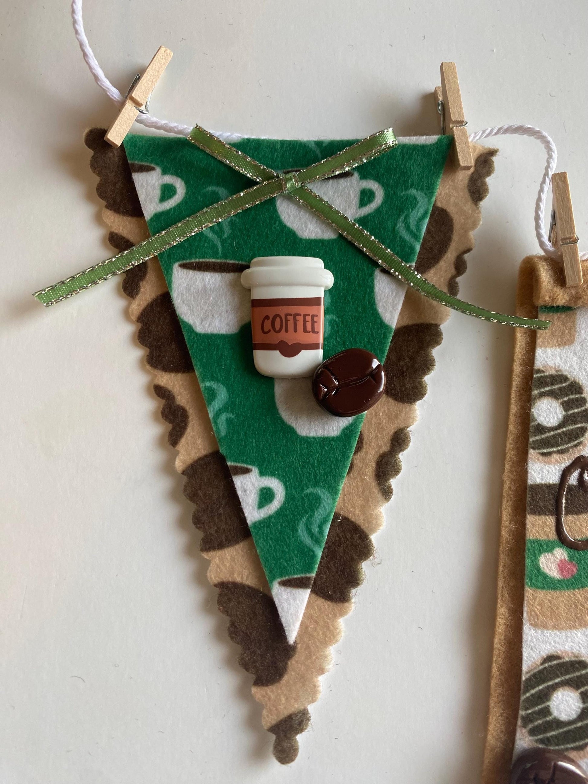 Coffee Lovers Banner, Miniature Felt Garland, Coffee Bean Bunting, Coffee Bar Wall Hanging Decoration
